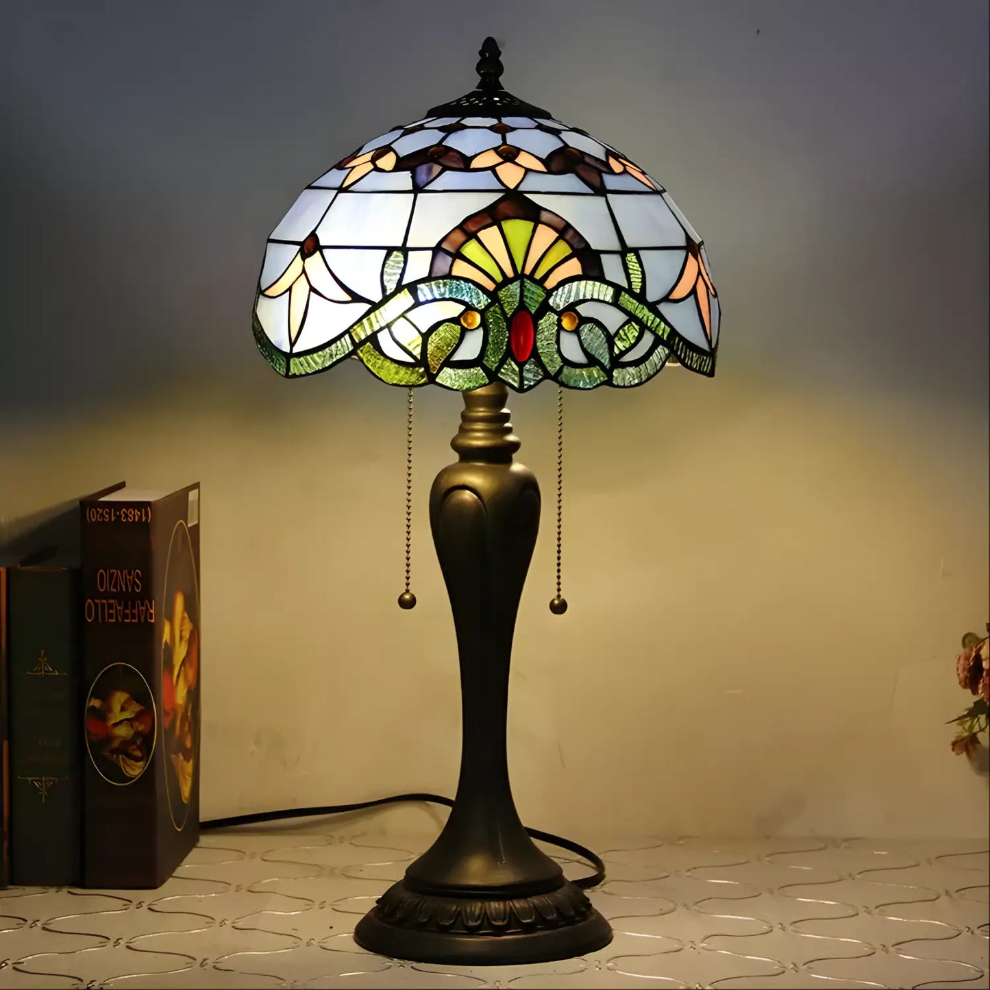 Purple Baroque Tiffany Glass Tabletop Lamp - No Bulb - Table Lamp