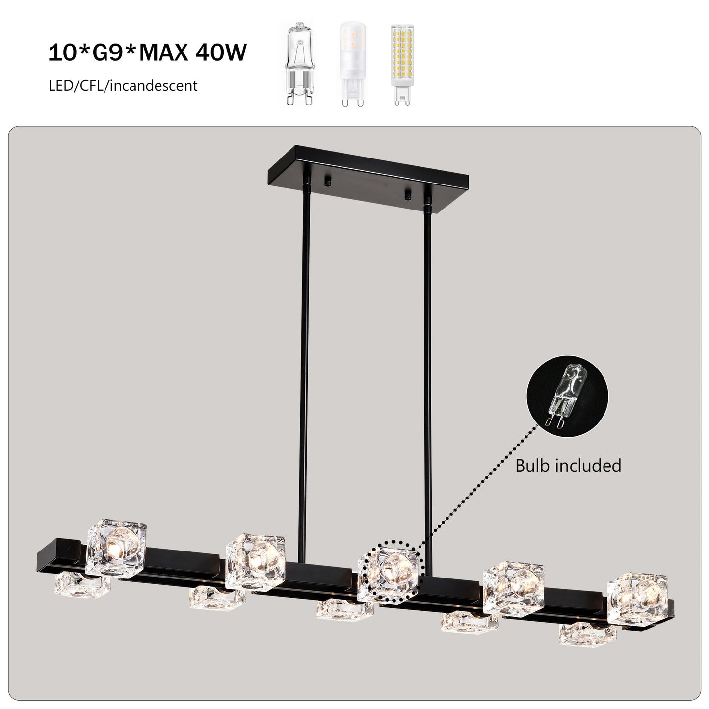 Rectangle Crystal Chandelier Hanging Lights Decoration for Dining Room Matte Black 12V Hanging Light