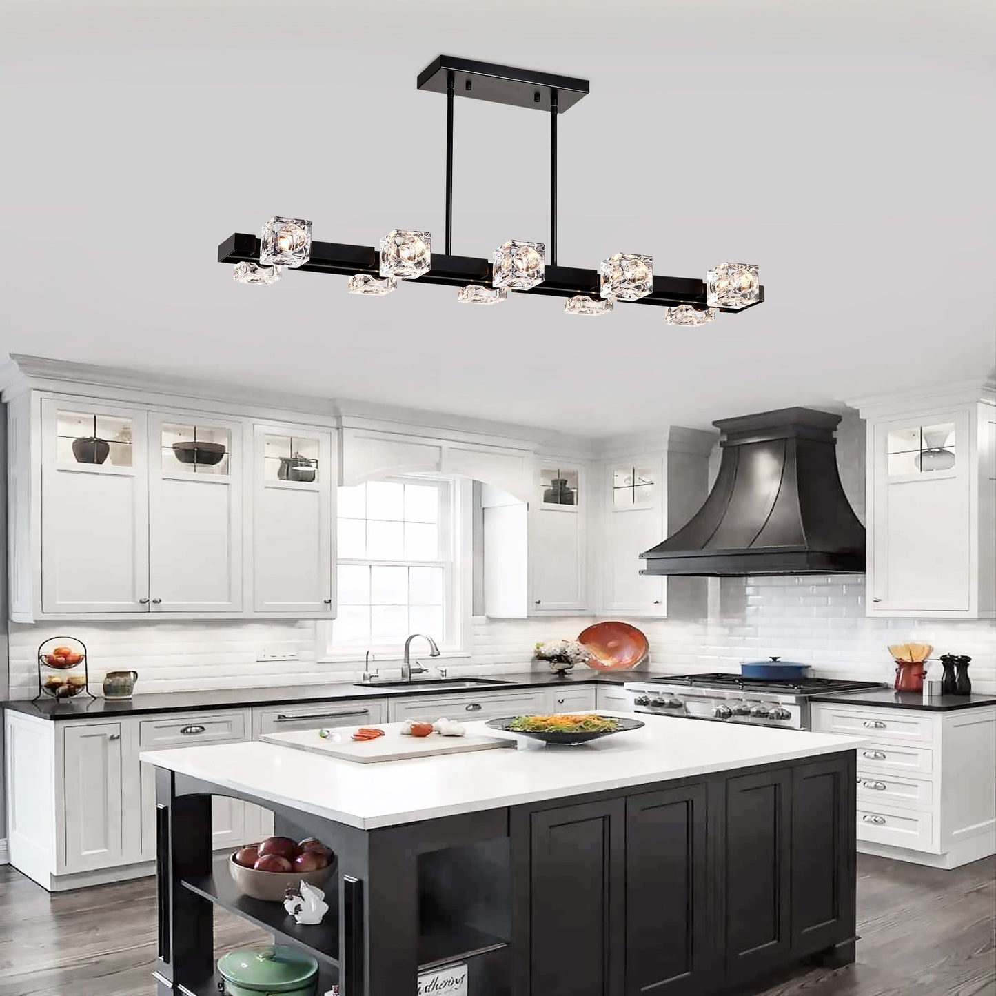 Rectangle Crystal Chandelier Hanging Lights Decoration for Dining Room Matte Black 12V Hanging Light