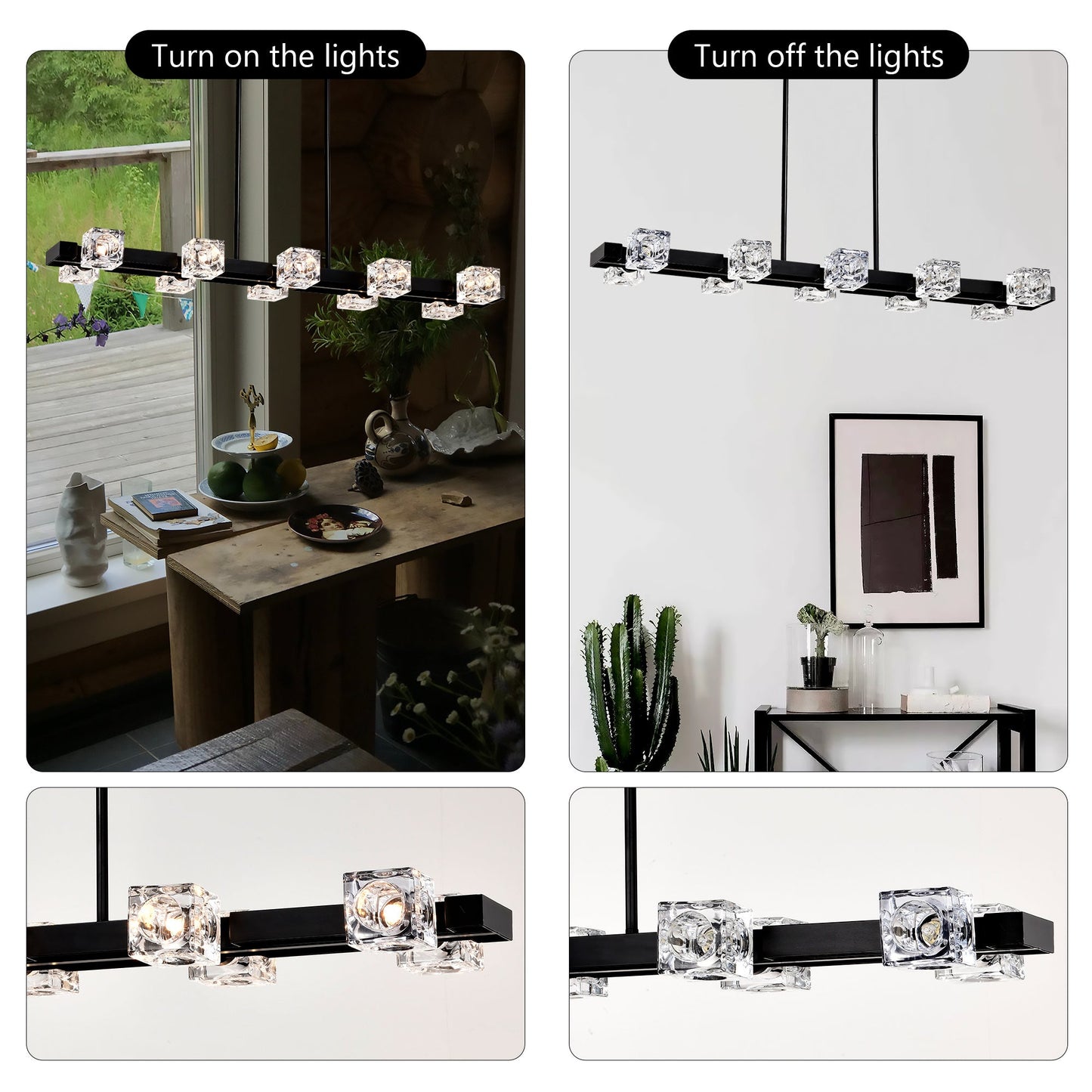 Rectangle Crystal Chandelier Hanging Lights Decoration for Dining Room Matte Black 12V Hanging Light