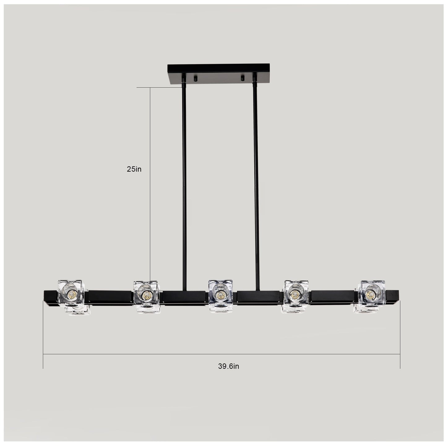 Rectangle Crystal Chandelier Hanging Lights Decoration for Dining Room Matte Black 12V Hanging Light