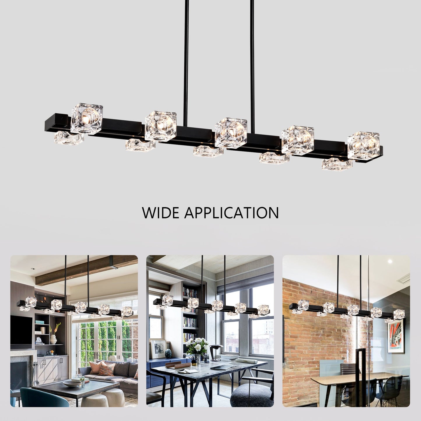 Rectangle Crystal Chandelier Hanging Lights Decoration for Dining Room Matte Black 12V Hanging Light