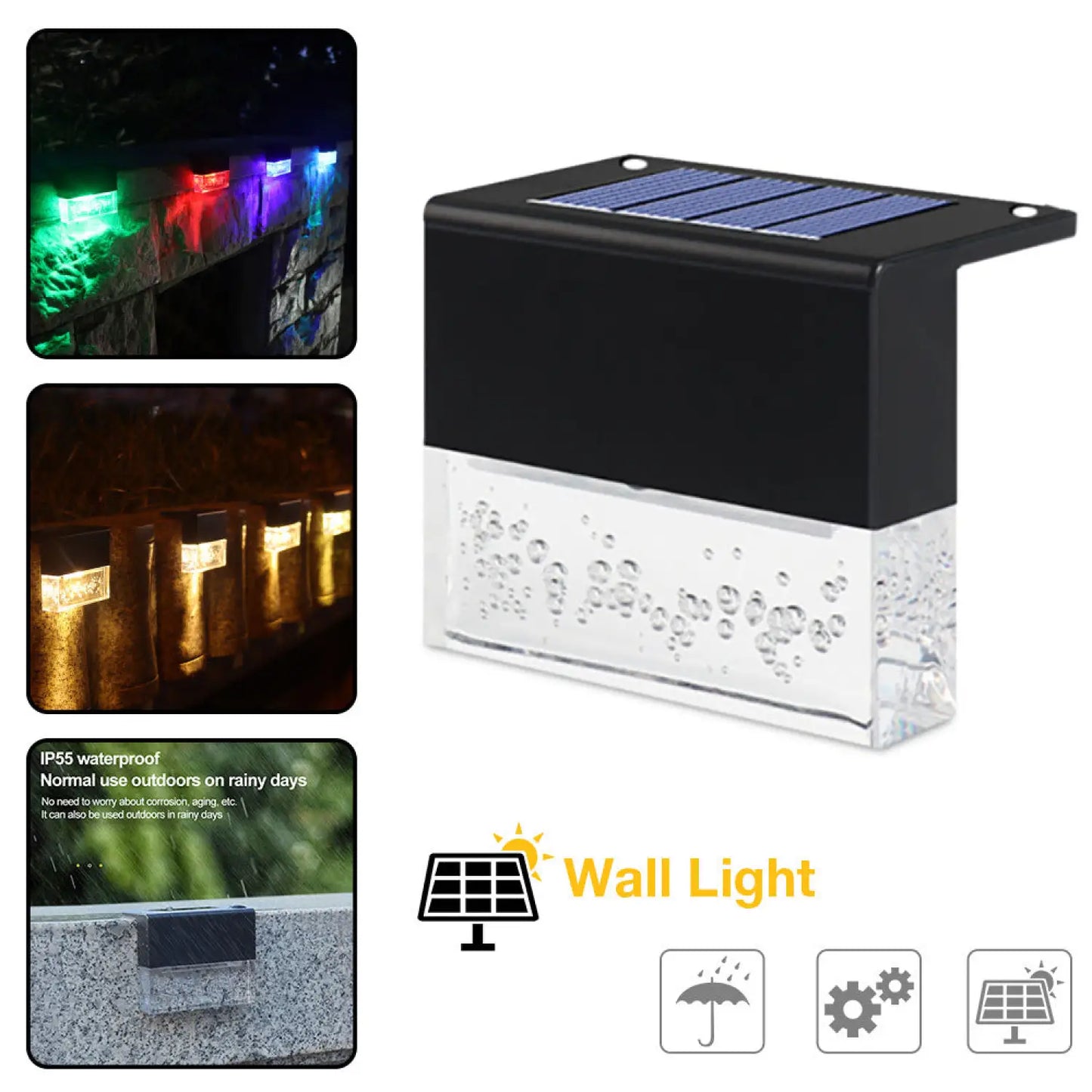 RGB LED Solar Fence Light - Waterproof Step Light for Outdoor - 12V Hanging Light