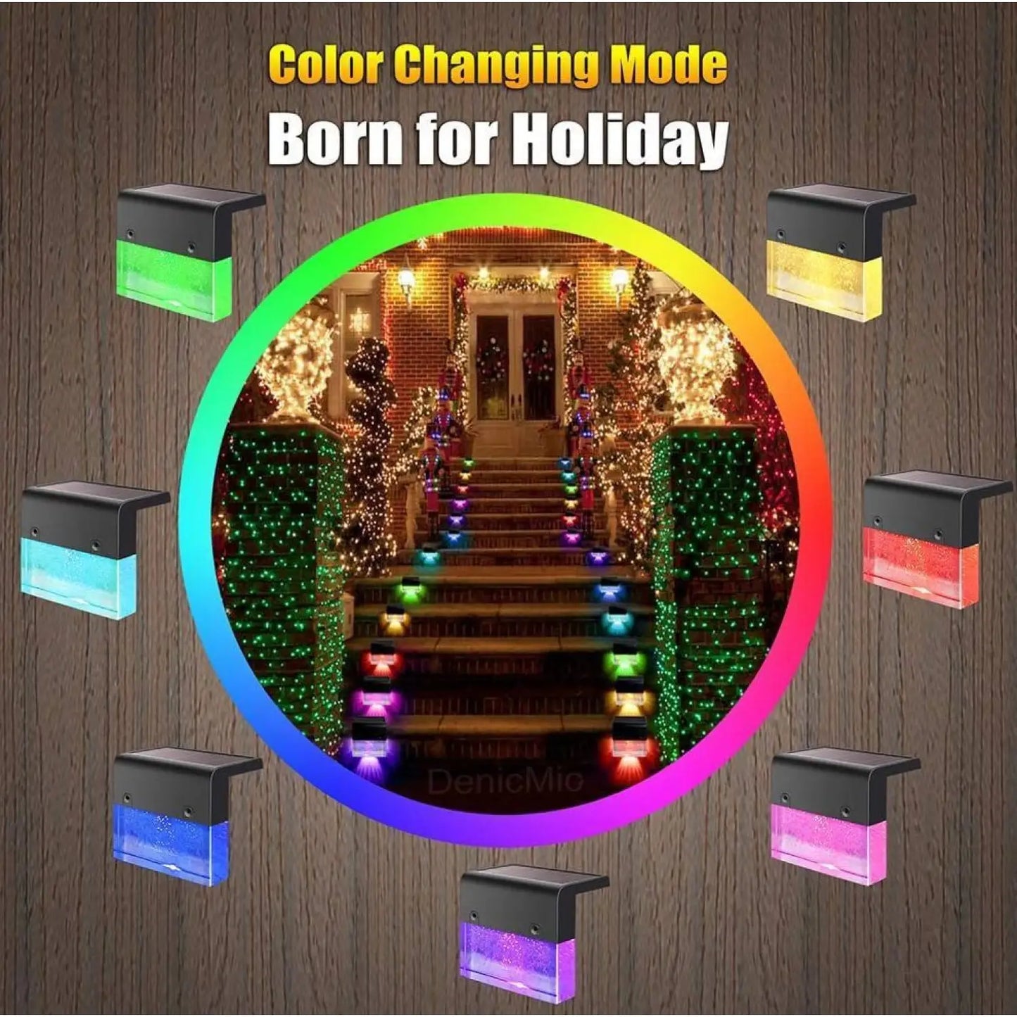 RGB LED Solar Fence Light - Waterproof Step Light for Outdoor - 12V Hanging Light