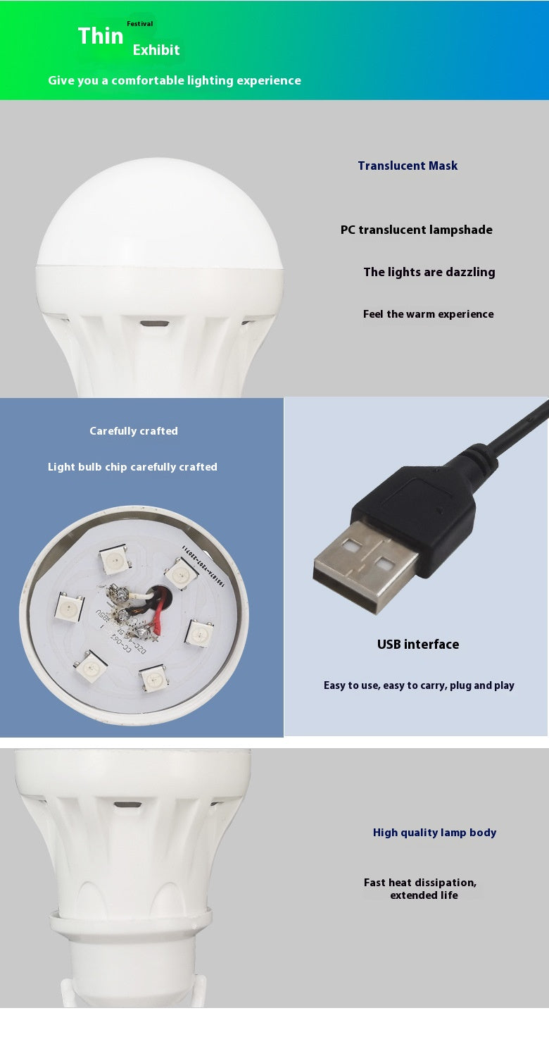 RGB Magic Color 5V Mobile Power Bulb Low Voltage Led - USB Magic Light Bulb - 12V Hanging Light