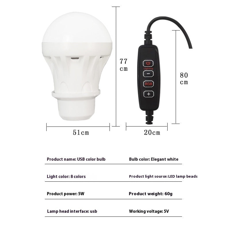 RGB Magic Color 5V Mobile Power Bulb Low Voltage Led - USB Magic Light Bulb - 12V Hanging Light