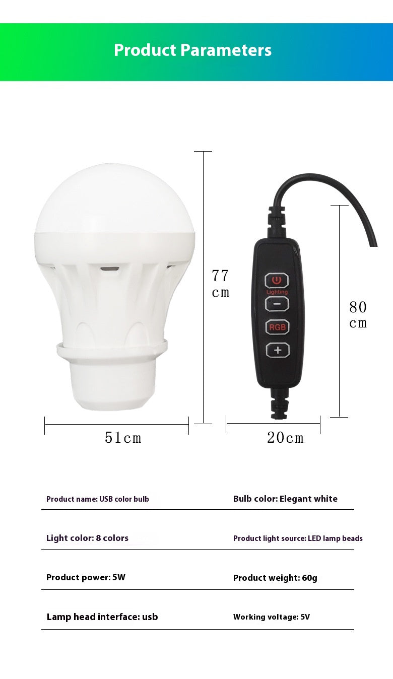RGB Magic Color 5V Mobile Power Bulb Low Voltage Led - USB Magic Light Bulb - 12V Hanging Light