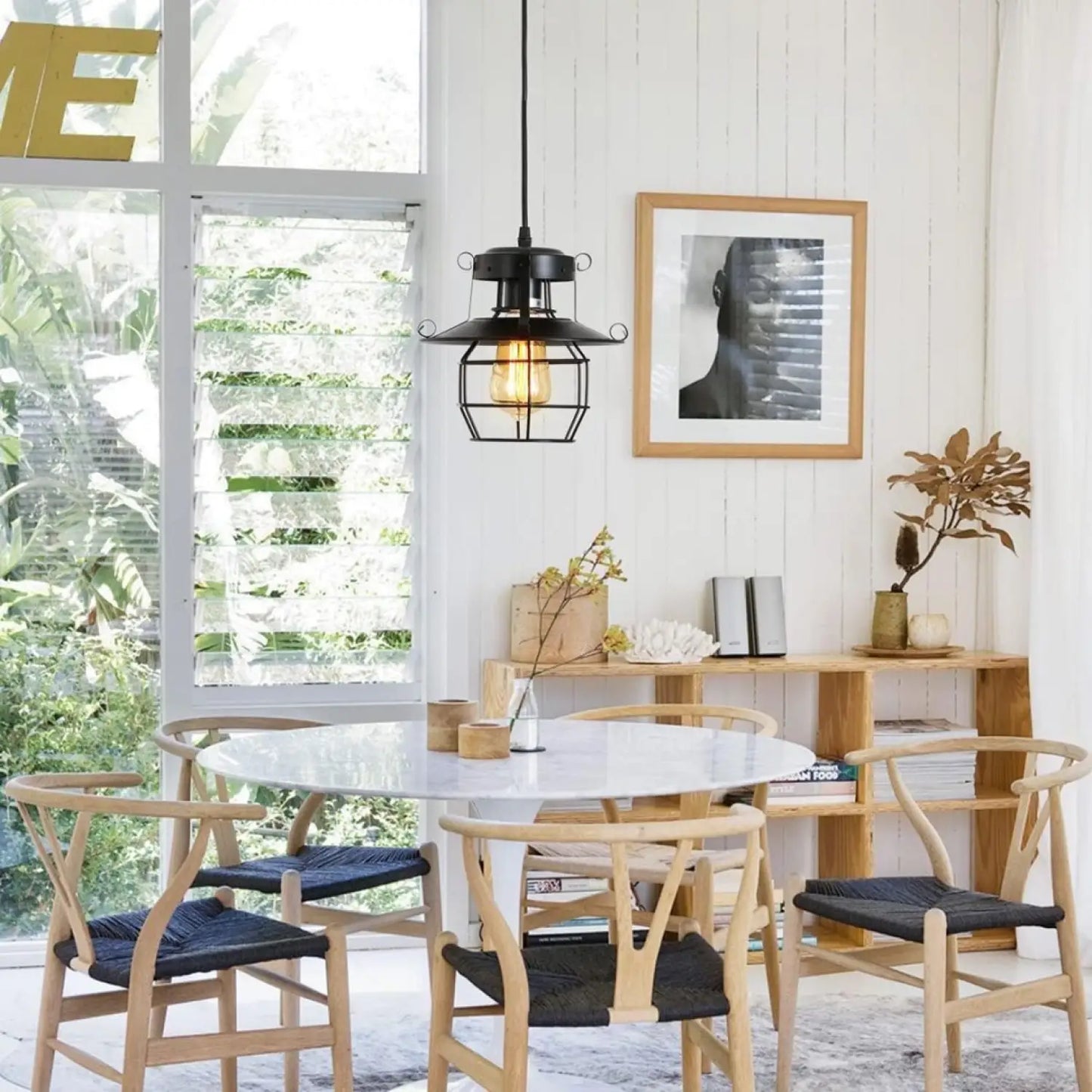 Rustic Black Pendant Light for Island with Adjustable Cage Design - Black - Hanging Light