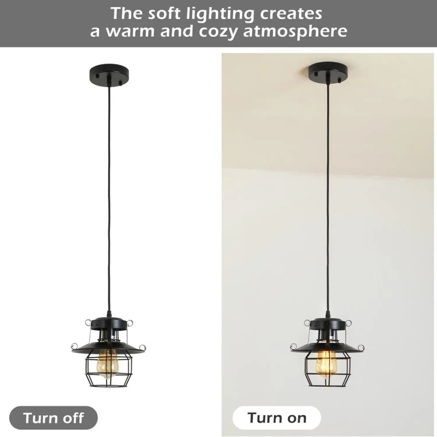 Rustic Black Pendant Light for Island with Adjustable Cage Design - Black - Hanging Light
