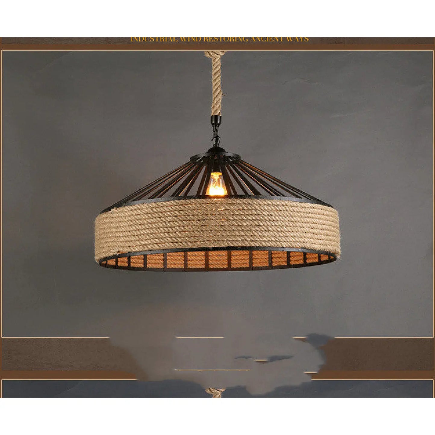 American Country Hemp Rope Restaurant Chandelier Personality Nordic Clothing Store Milk Tea Shop Round Wrought Iron LED