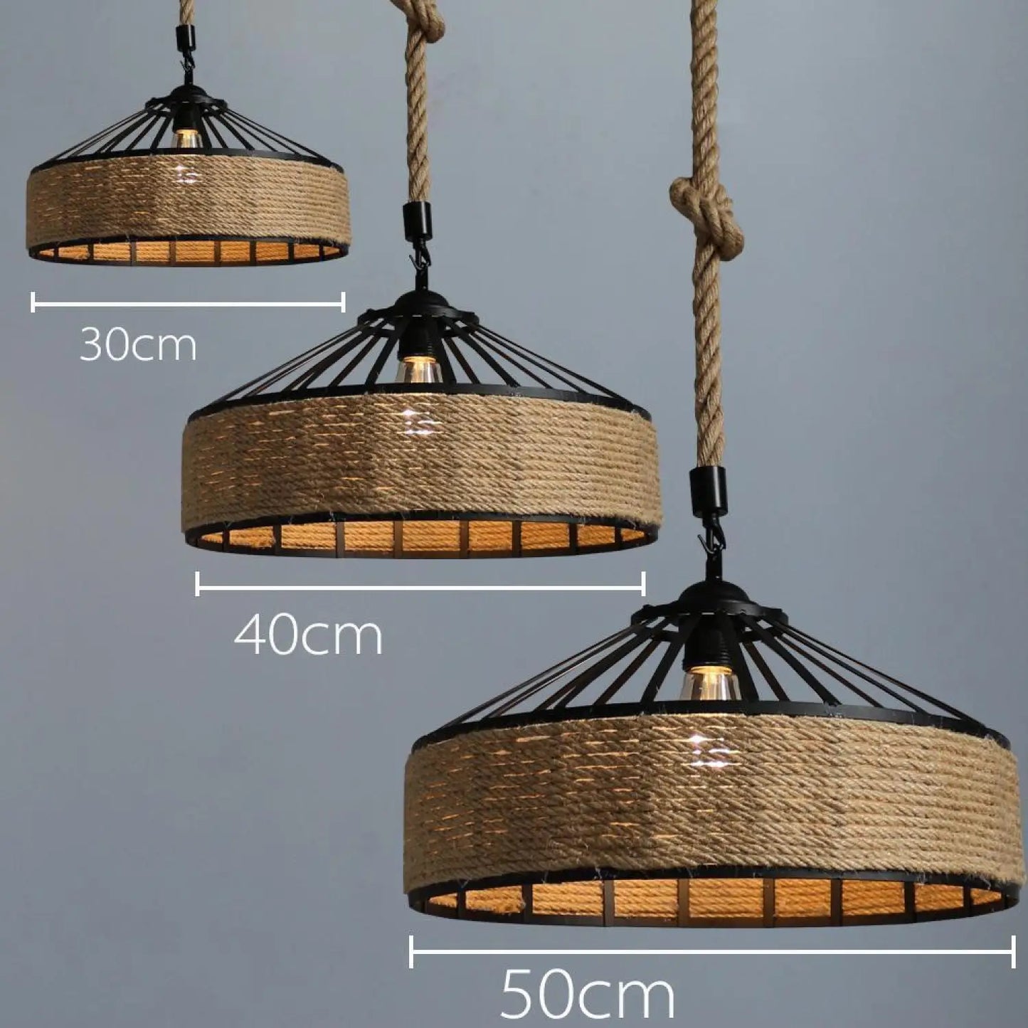 American Country Hemp Rope Restaurant Chandelier Personality Nordic Clothing Store Milk Tea Shop Round Wrought Iron LED