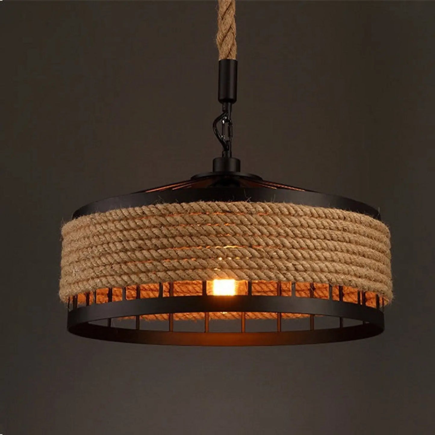 American Country Hemp Rope Restaurant Chandelier Personality Nordic Clothing Store Milk Tea Shop Round Wrought Iron LED