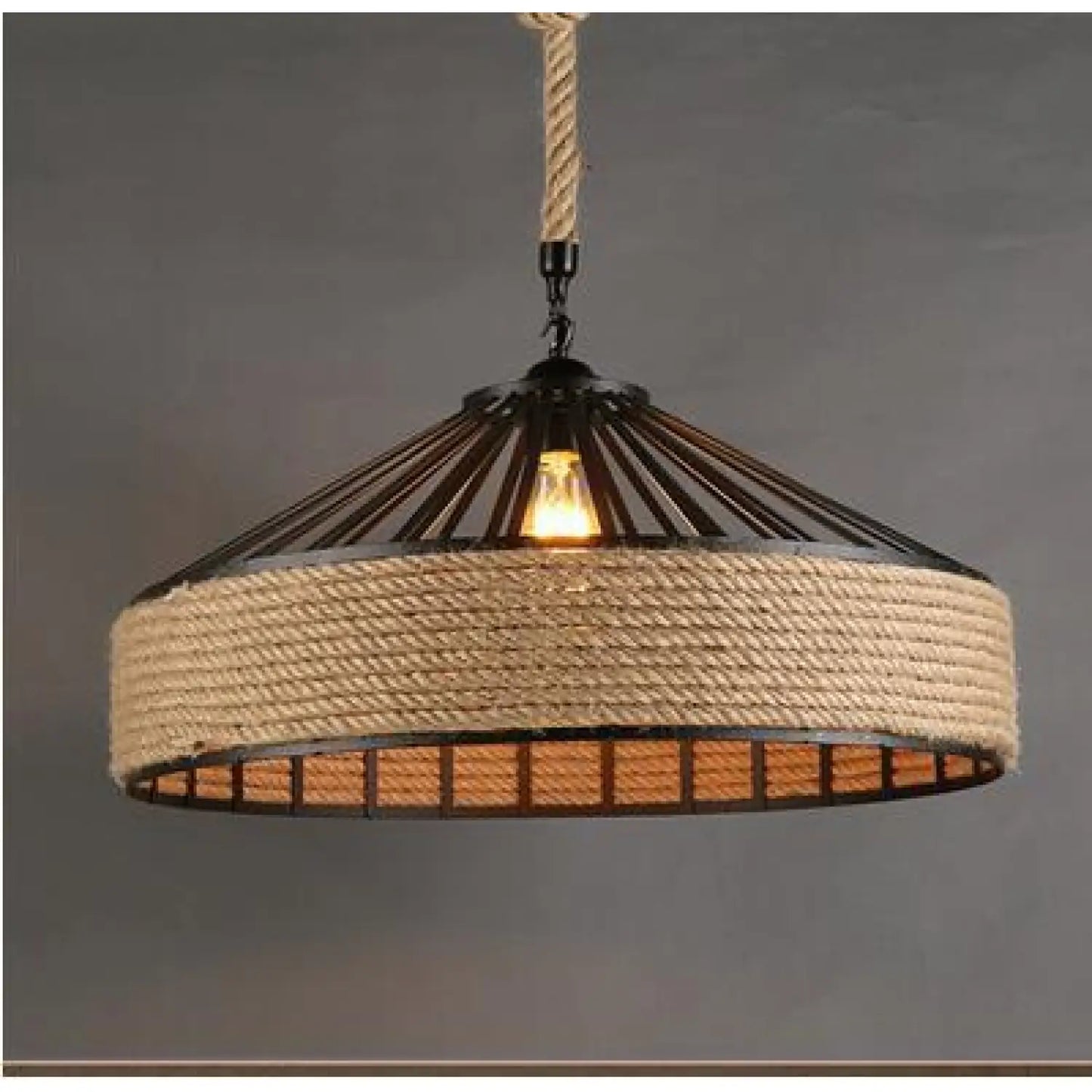 American Country Hemp Rope Restaurant Chandelier Personality Nordic Clothing Store Milk Tea Shop Round Wrought Iron LED