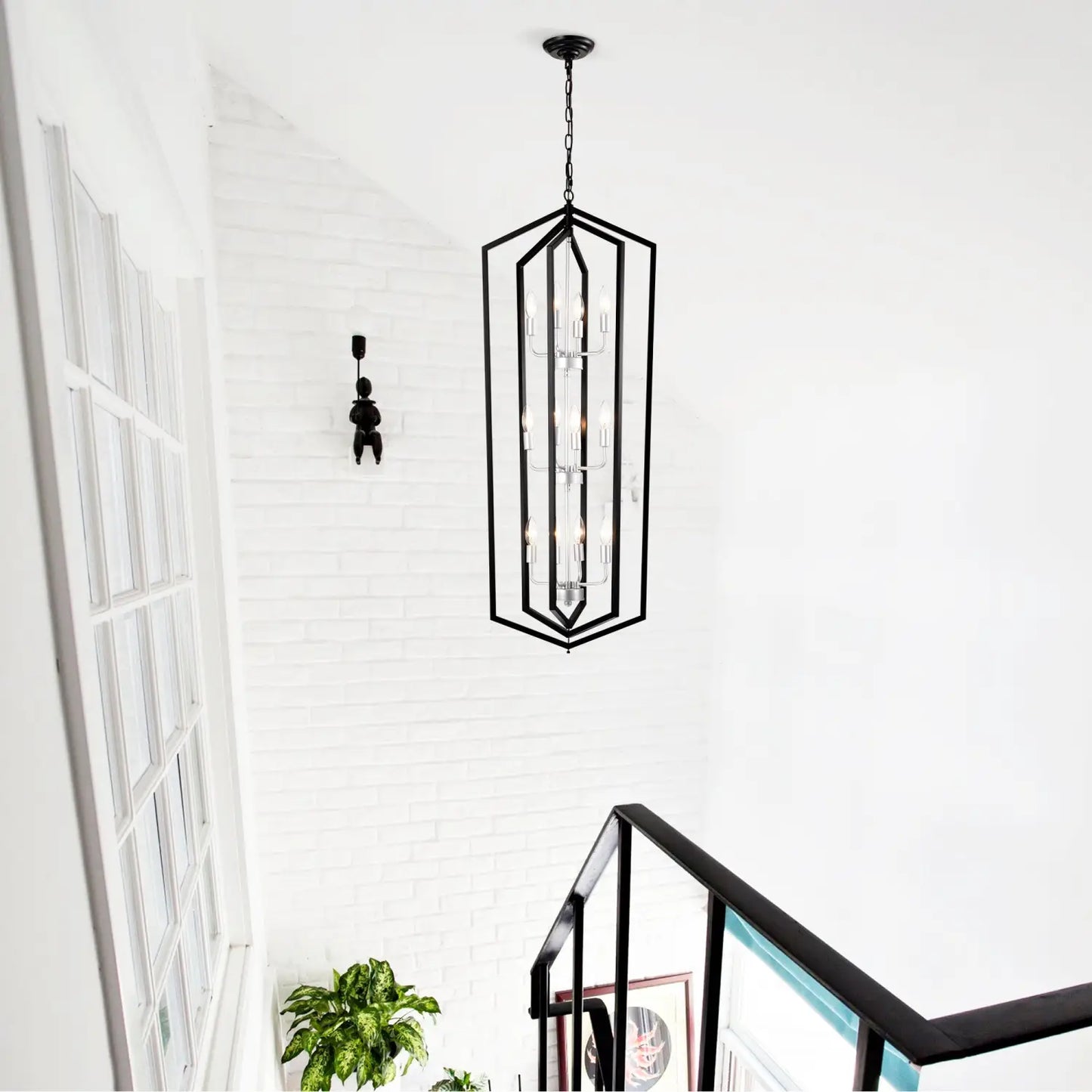 Rustic Modern Hanging Light Living Room with 12 Bulbs and Silver Finish Matte Black Hanging Light