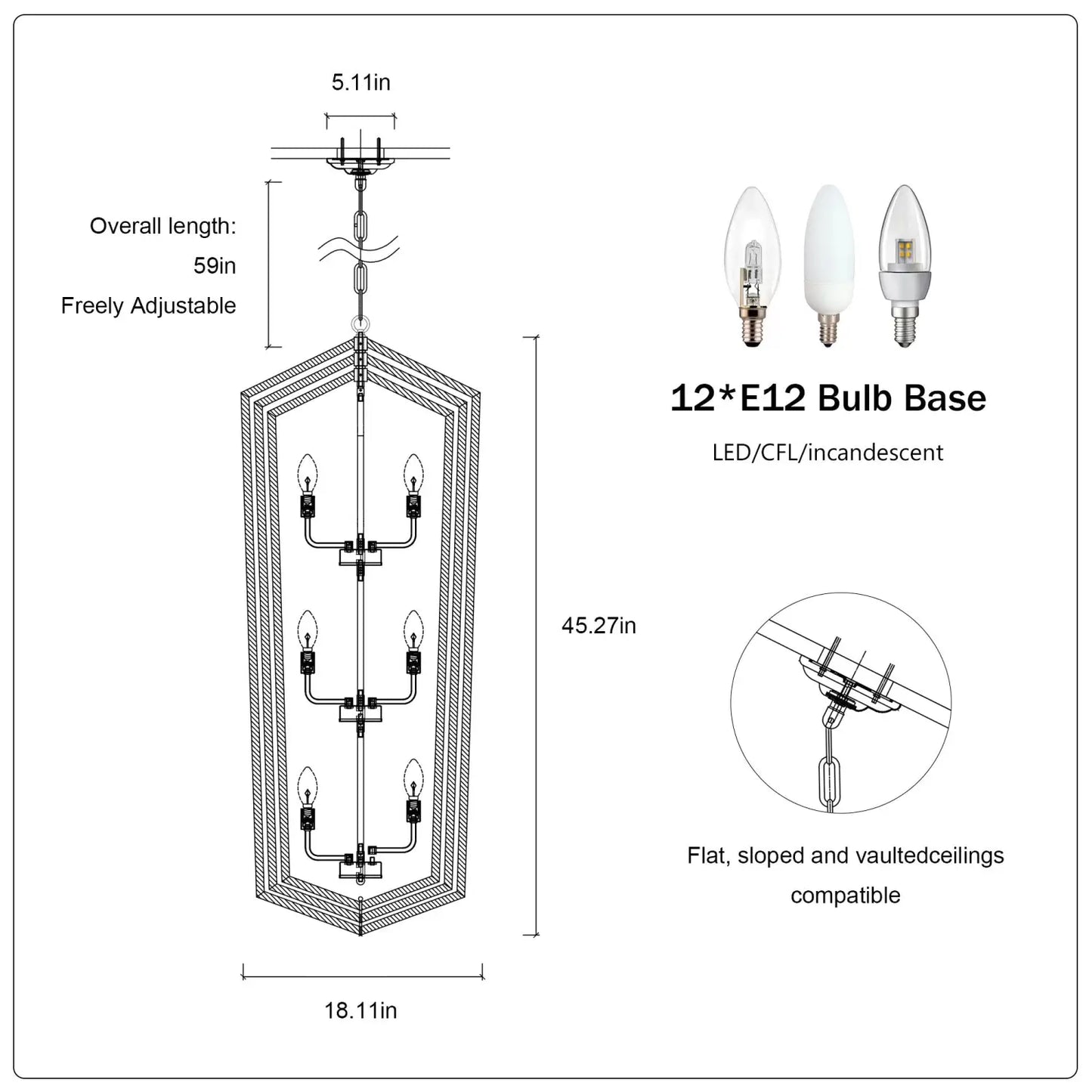 Rustic Modern Hanging Light Living Room with 12 Bulbs and Silver Finish Matte Black Hanging Light
