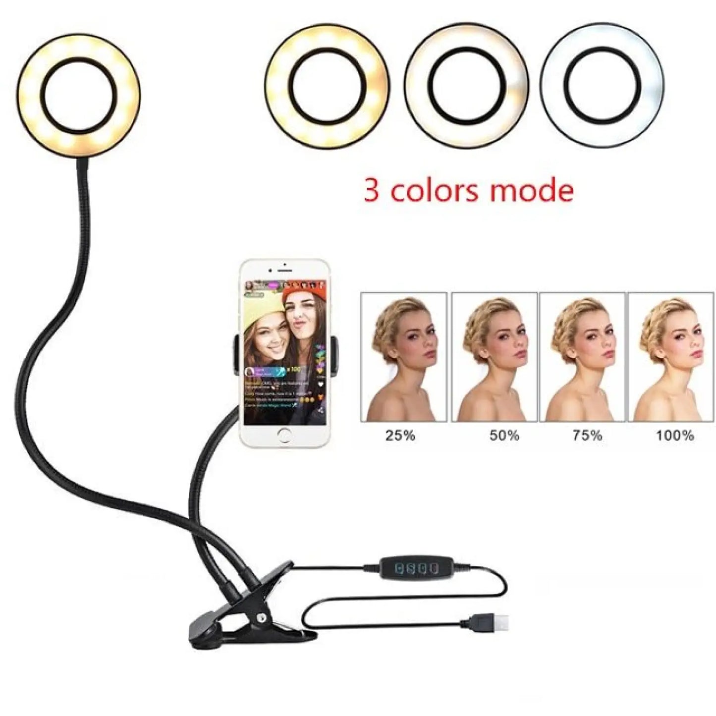 Selfie Ring Light with Adjustable Stand of 8 CM for Makeup and Live Streaming - Black - Light Fixture