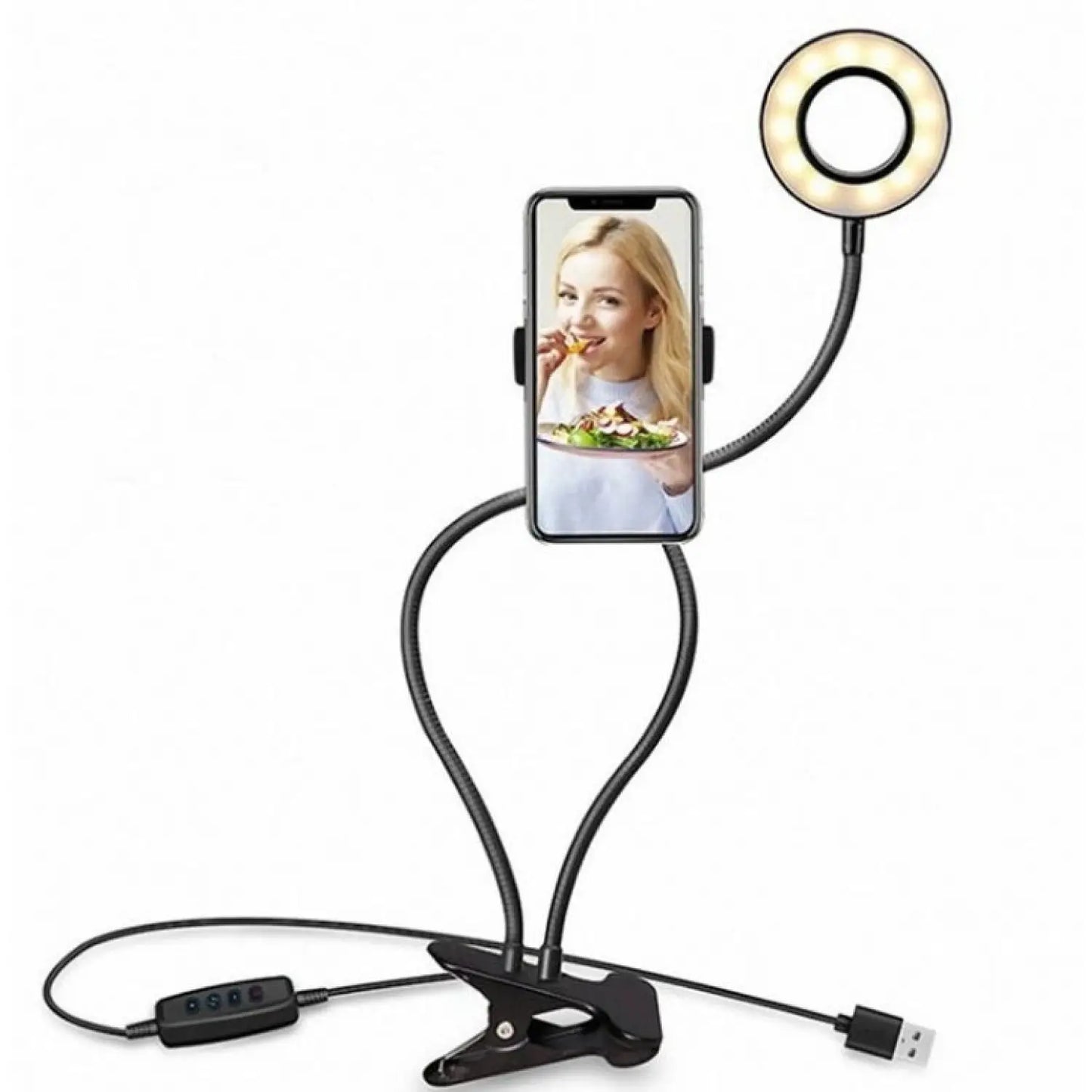 Selfie Ring Light with Adjustable Stand of 8 CM for Makeup and Live Streaming - Black - Light Fixture