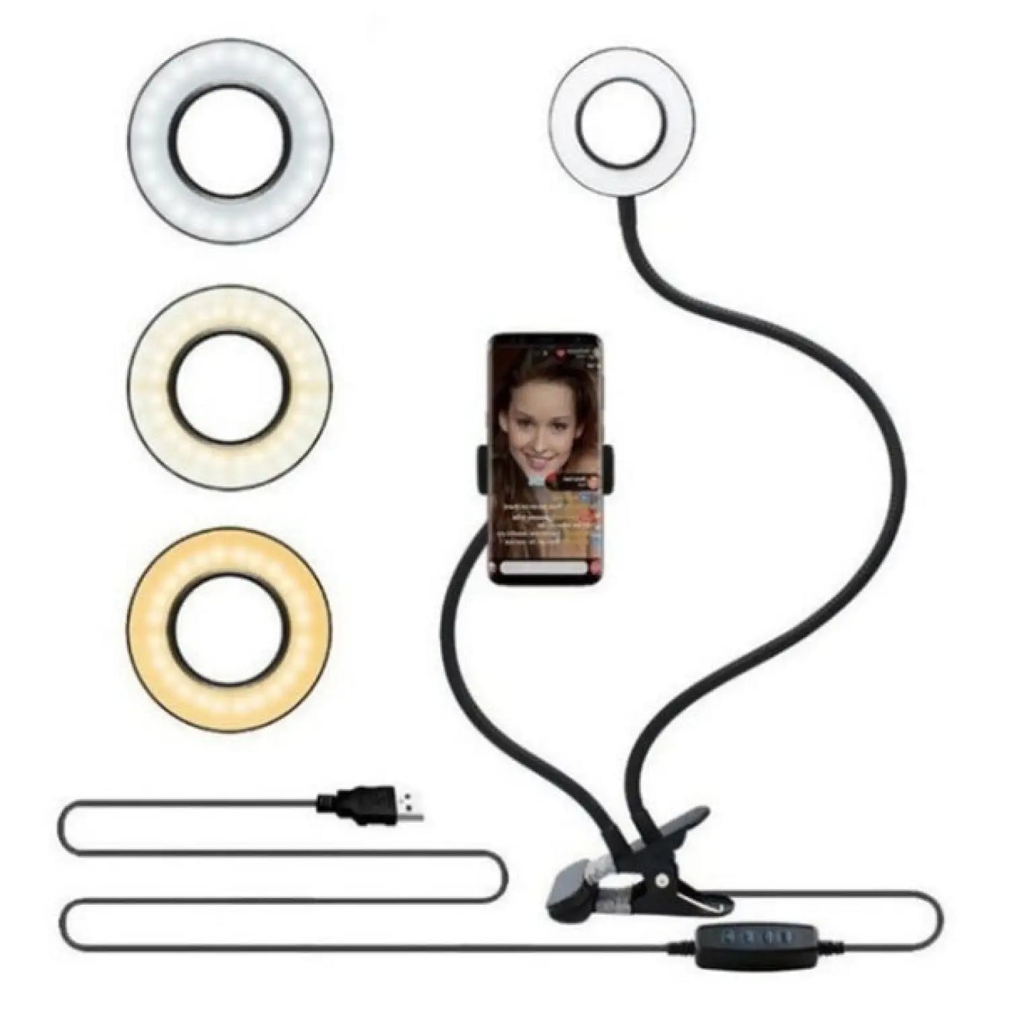 Selfie Ring Light with Adjustable Stand of 8 CM for Makeup and Live Streaming - Black - Light Fixture