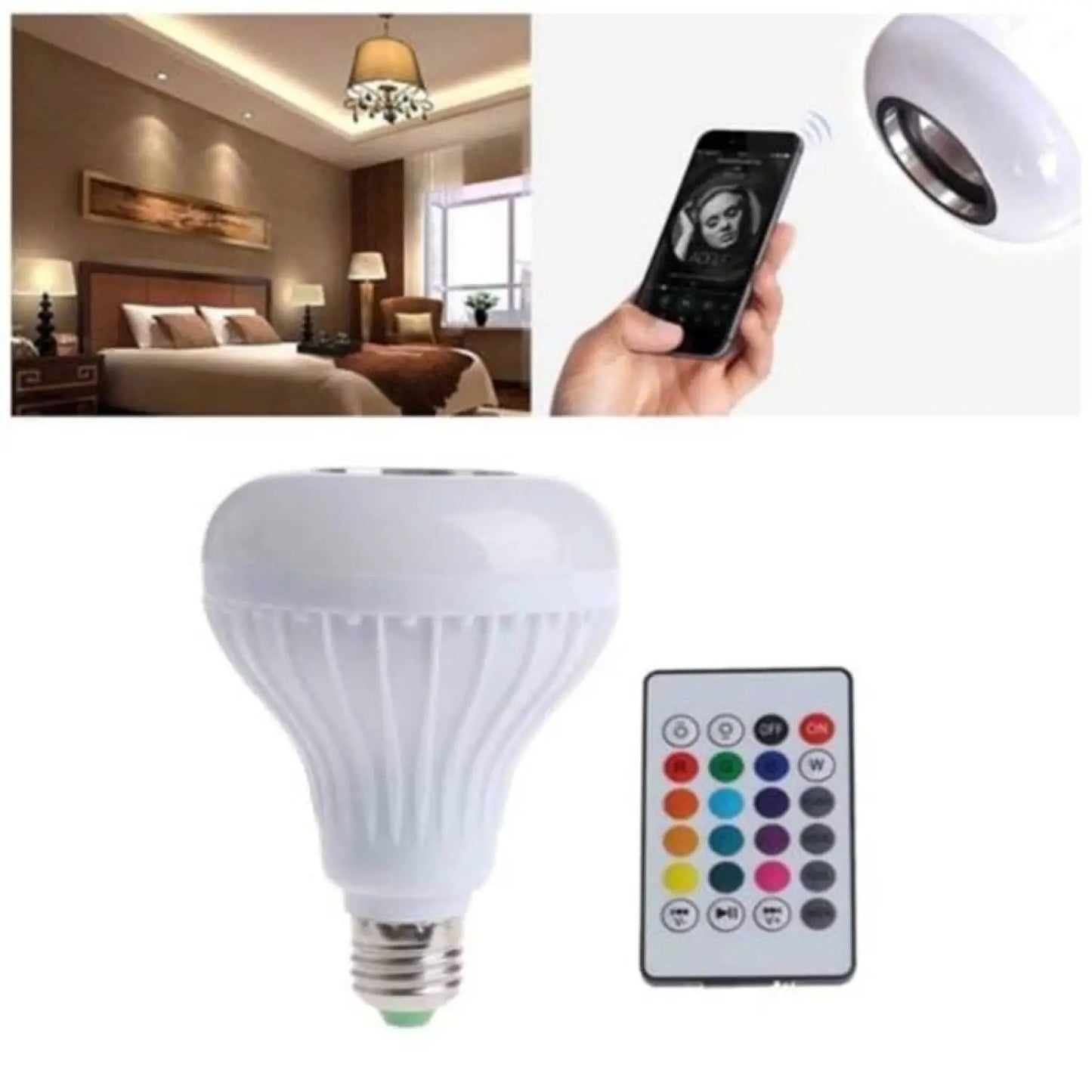 Seven-Color LED Bulb with Remote Control & Wireless Audio - Bulb using remote