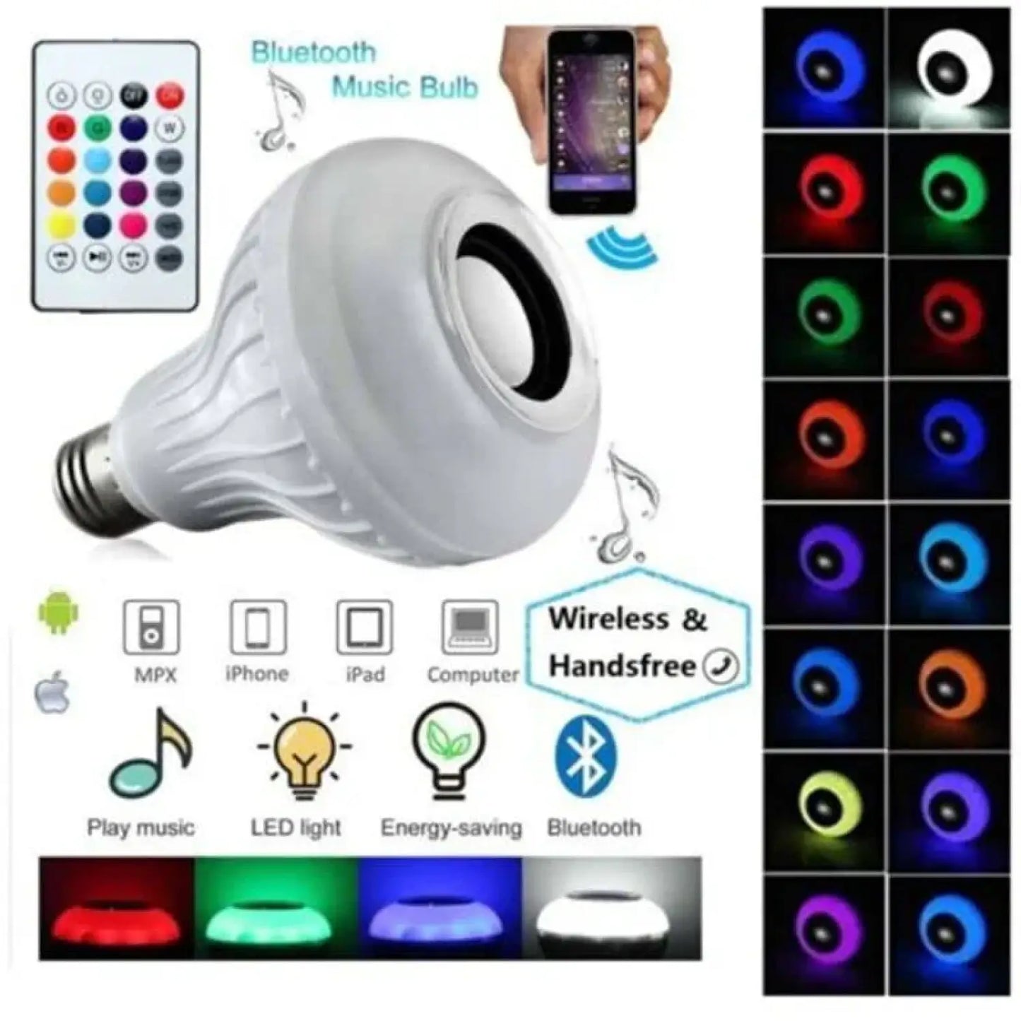 Seven-Color LED Bulb with Remote Control & Wireless Audio - Bulb using remote