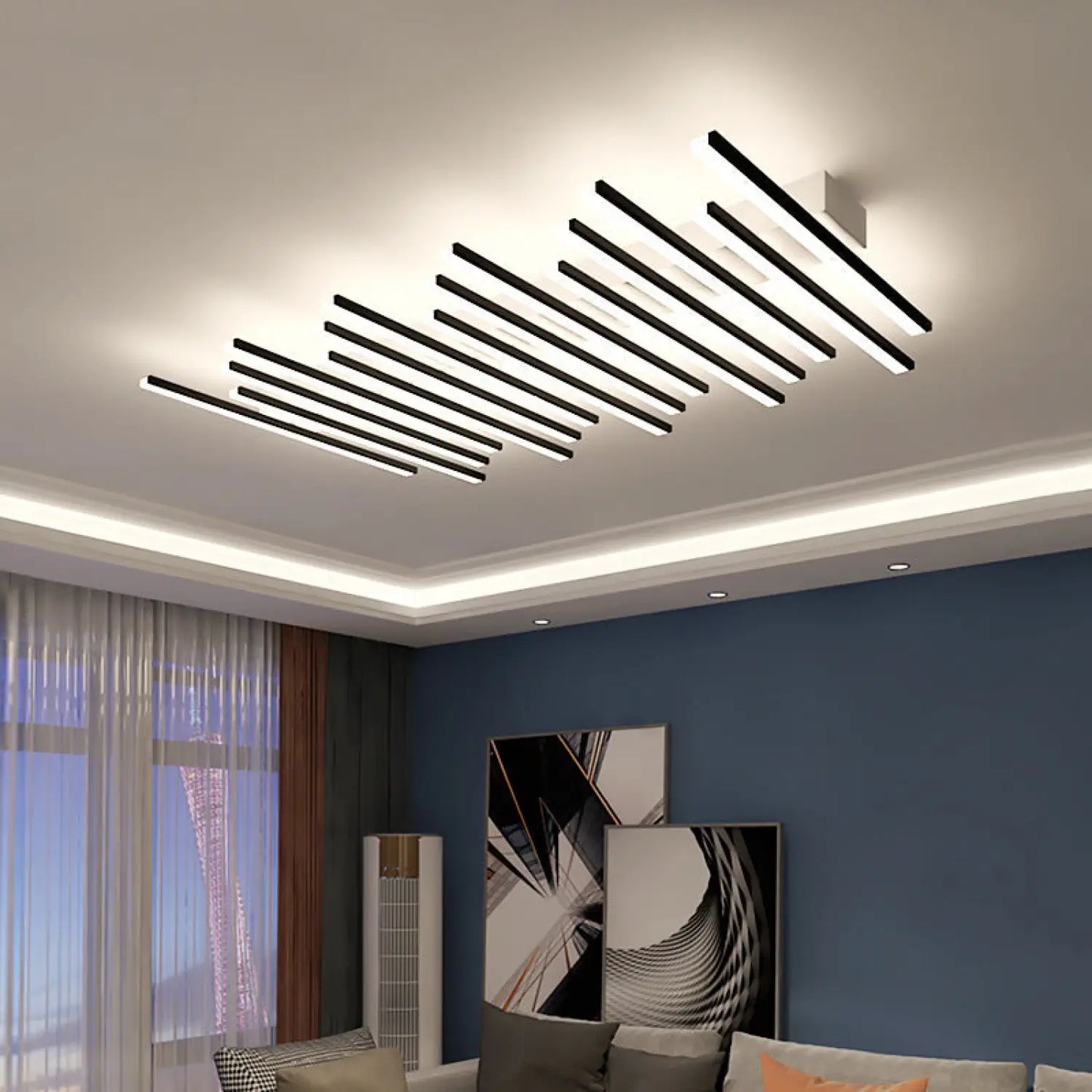 Sleek Modern Ceiling Lights for Living Room with Ambient LED Glow - 12V Hanging Light