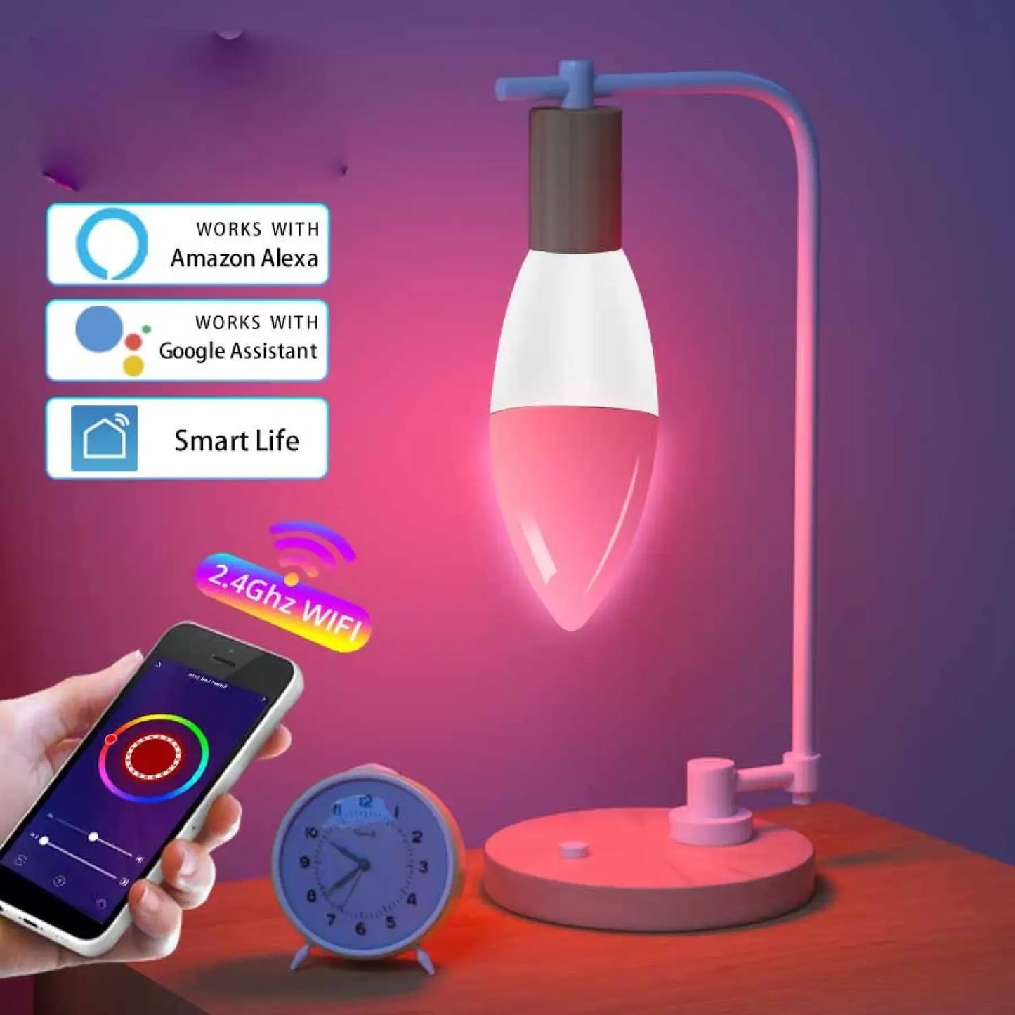 Smart LED Lamps | E14 RGB CW WW Dimmable Bulb with Voice Control - Photo Color / RGB / 220V US - LED bulb