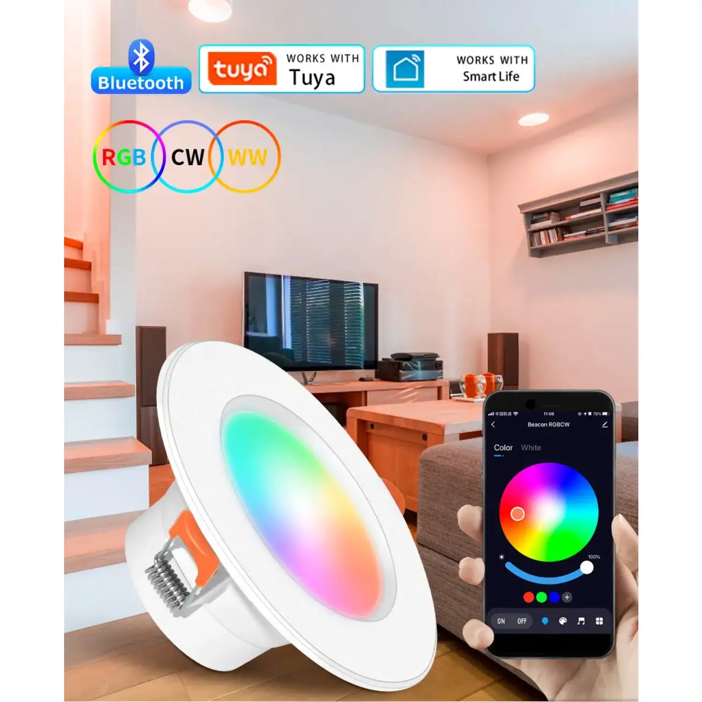 Graffiti Bluetooth Smart Downlight Voice Control Full Color Dimming Speaker Five way Light 12V Hanging Light