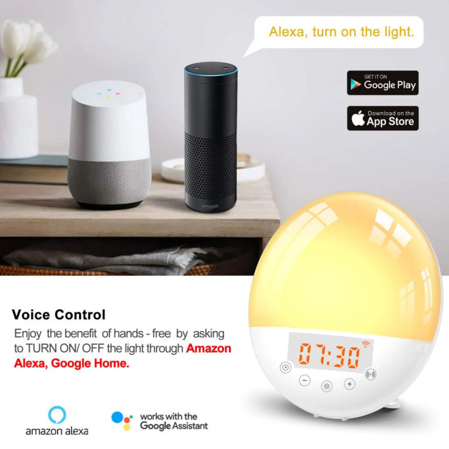 Smart Wakeup Light Alarm Clock with Sunrise Simulation and Voice Control - US Version - Light Fixture