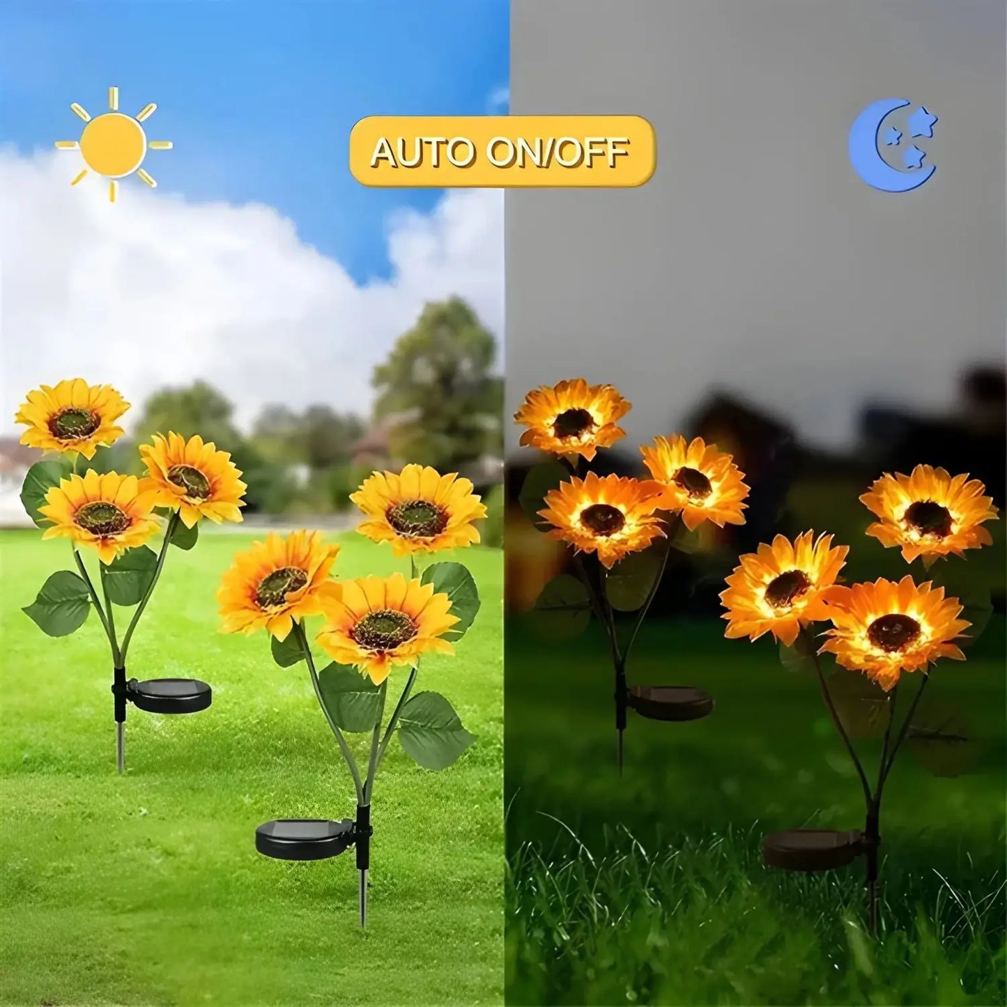 Solar Light LED Outdoor Stake with 3 Sunflower Heads & Waterproof for Garden - 2 PCS - Solar Light