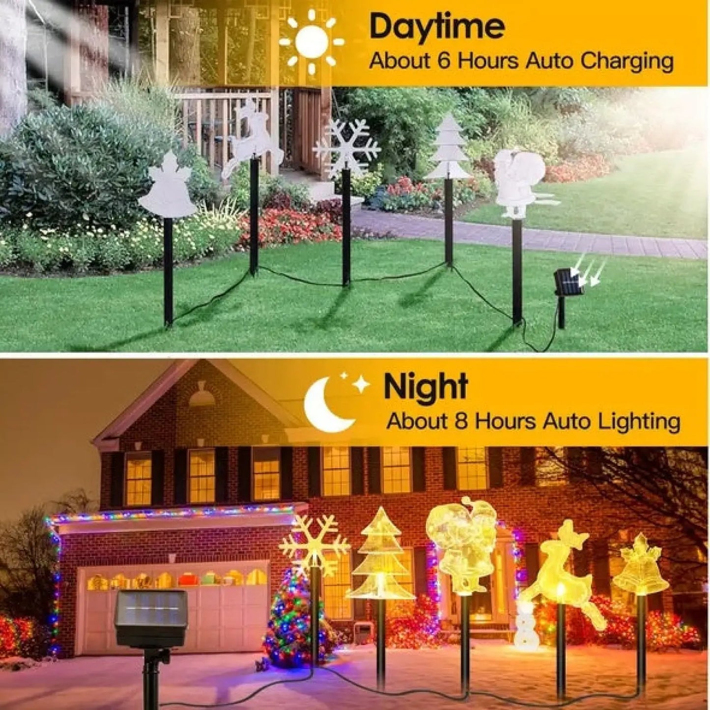 5Pcs Mixed Christmas Decoration Light Solar Stake Light Waterproof Reindeer Snowflake Bell Christmas Tree Santa Claus