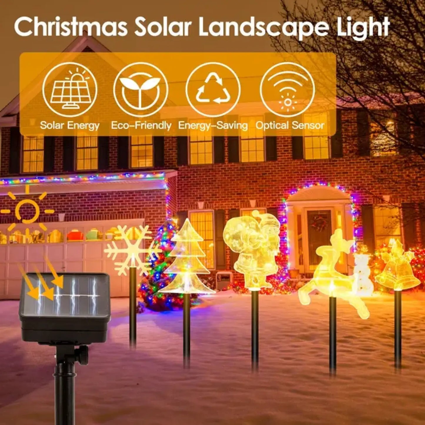 5Pcs Mixed Christmas Decoration Light Solar Stake Light Waterproof Reindeer Snowflake Bell Christmas Tree Santa Claus
