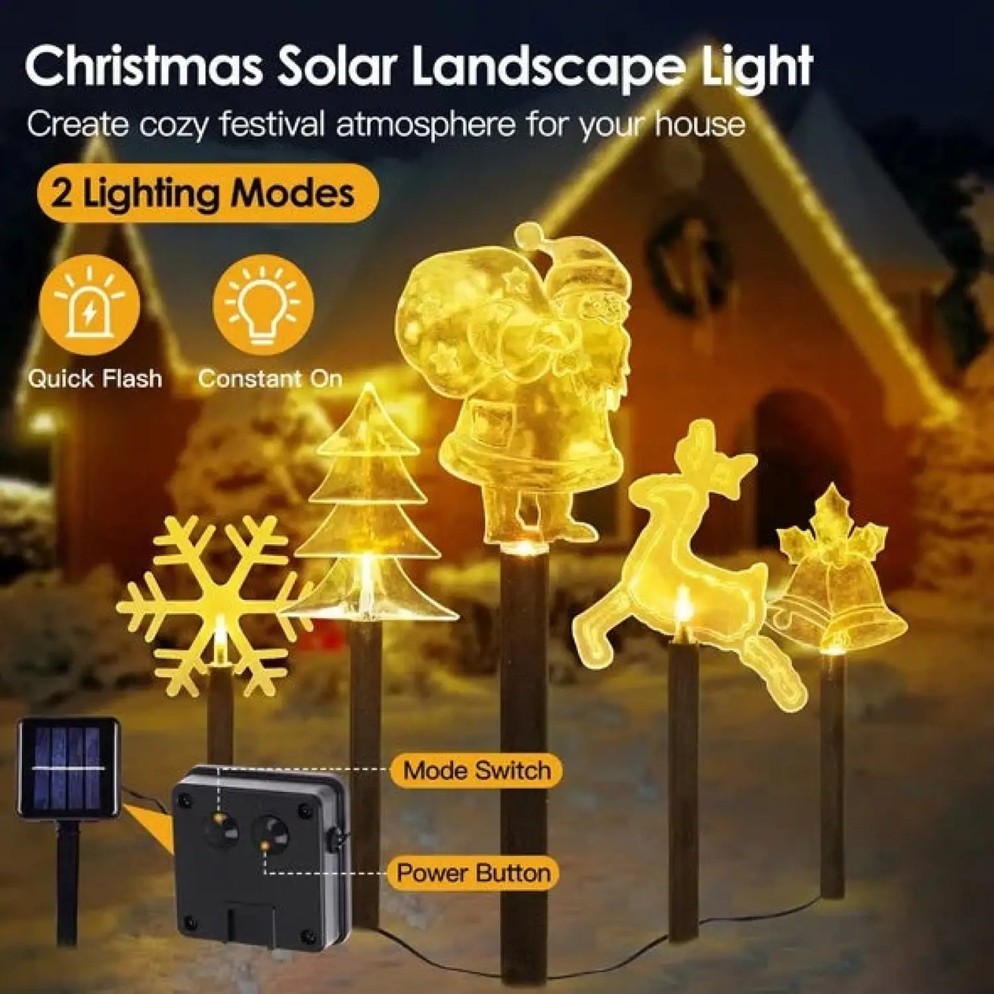 5Pcs Mixed Christmas Decoration Light Solar Stake Light Waterproof Reindeer Snowflake Bell Christmas Tree Santa Claus