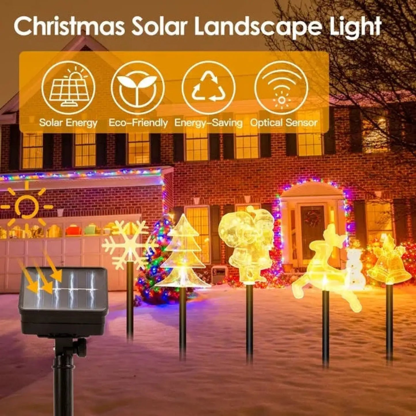 5Pcs Mixed Christmas Decoration Light Solar Stake Light Waterproof Reindeer Snowflake Bell Christmas Tree Santa Claus