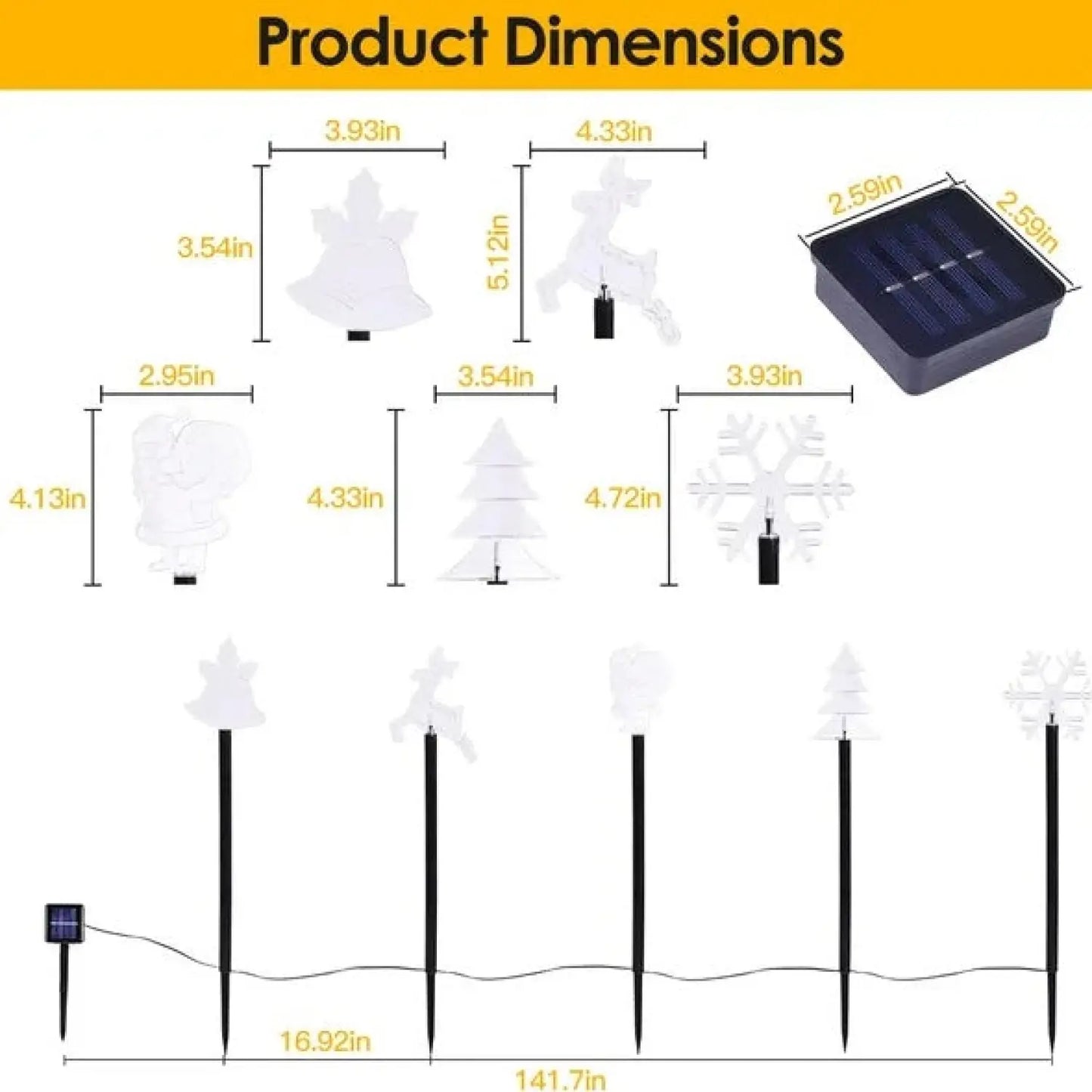 5Pcs Mixed Christmas Decoration Light Solar Stake Light Waterproof Reindeer Snowflake Bell Christmas Tree Santa Claus