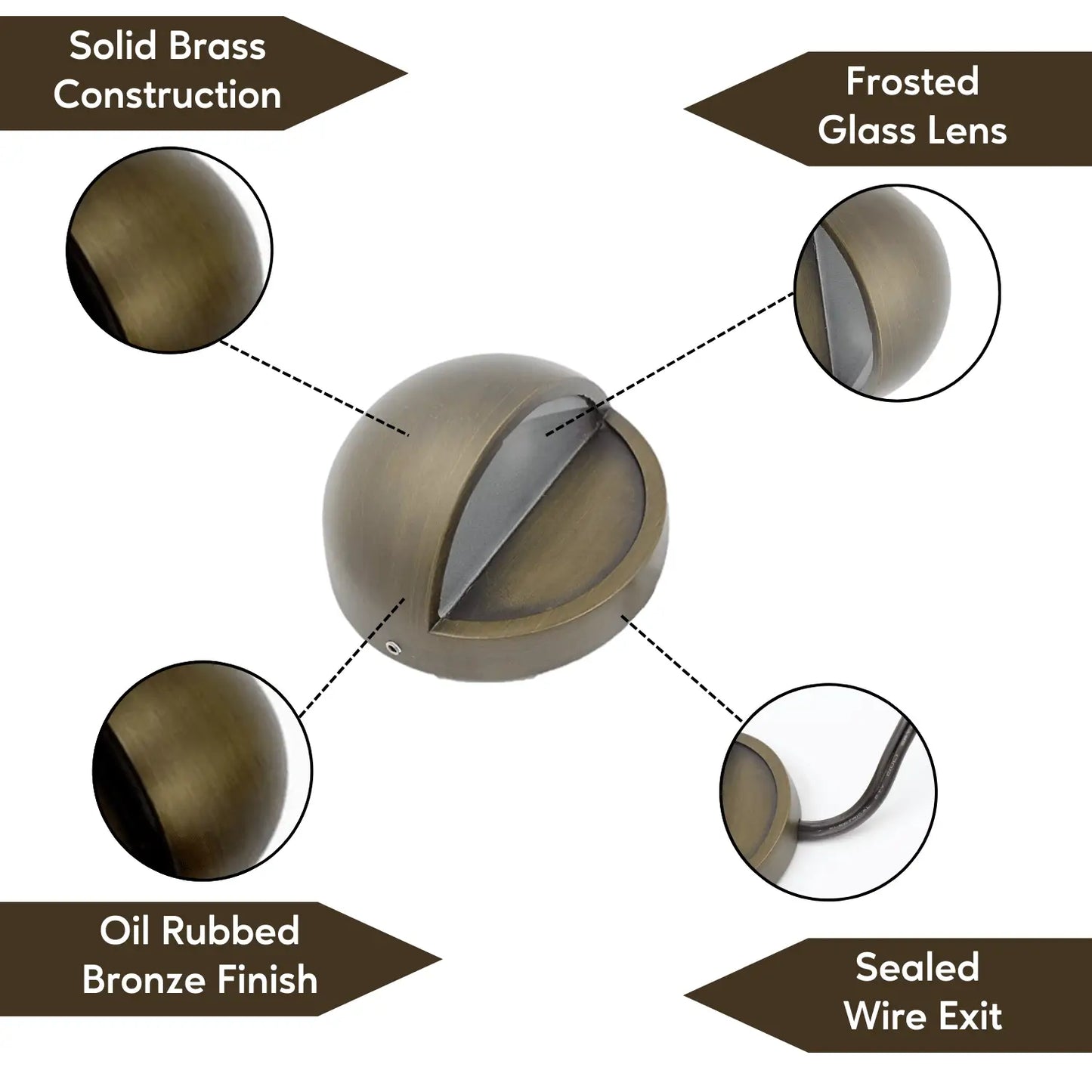 Solid Brass Half Moon Puck Light Fixture - Deck Light