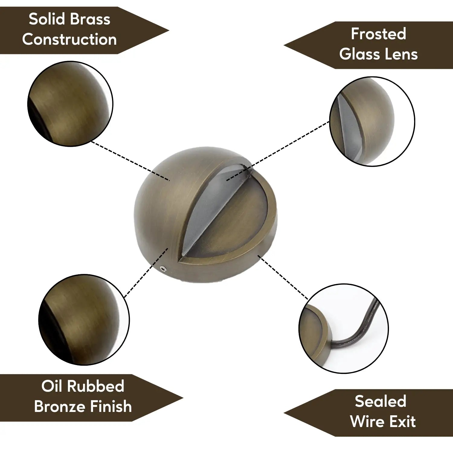 Solid Brass Half Moon Puck Light Fixture - Deck Light
