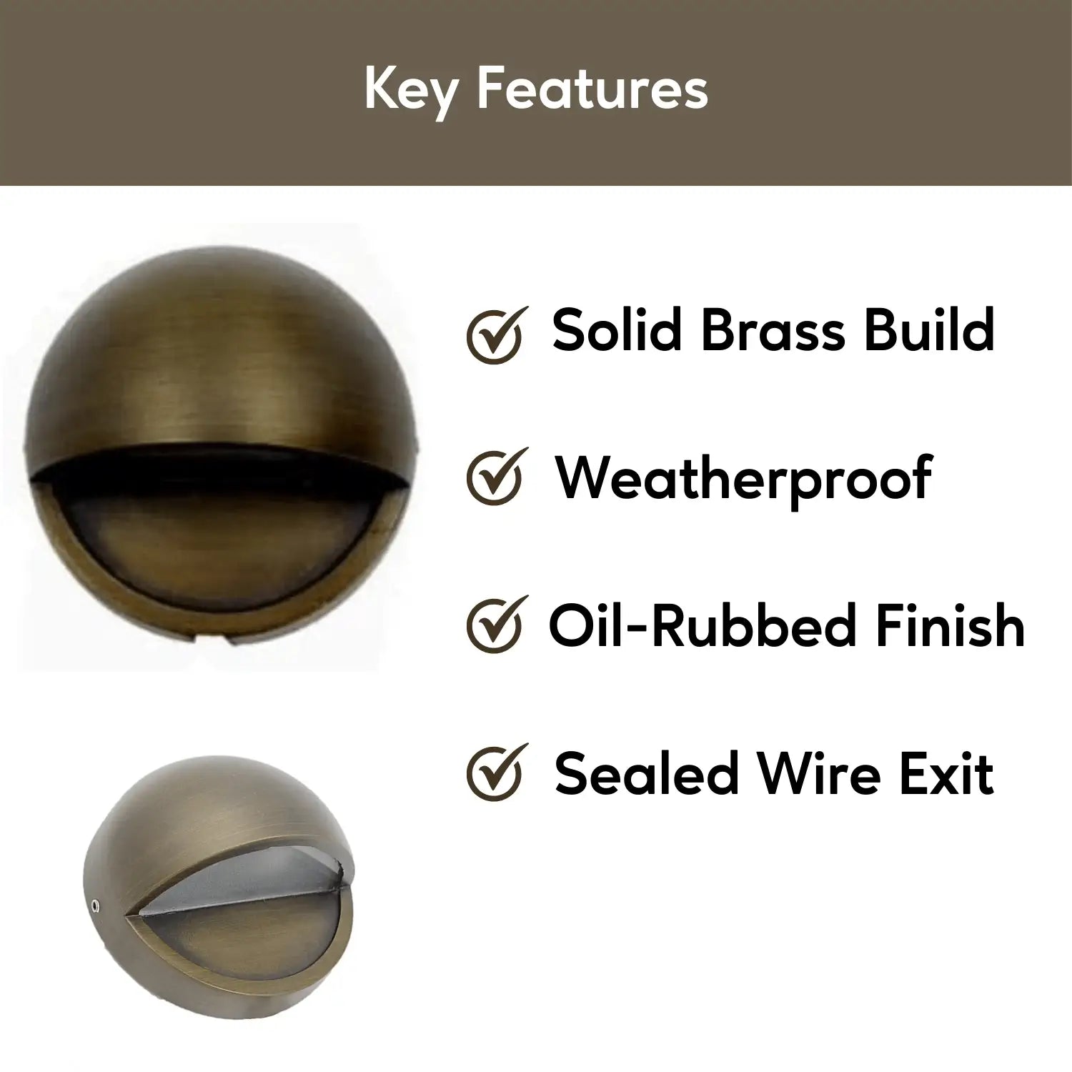 Solid Brass Half Moon Puck Light Fixture - Deck Light
