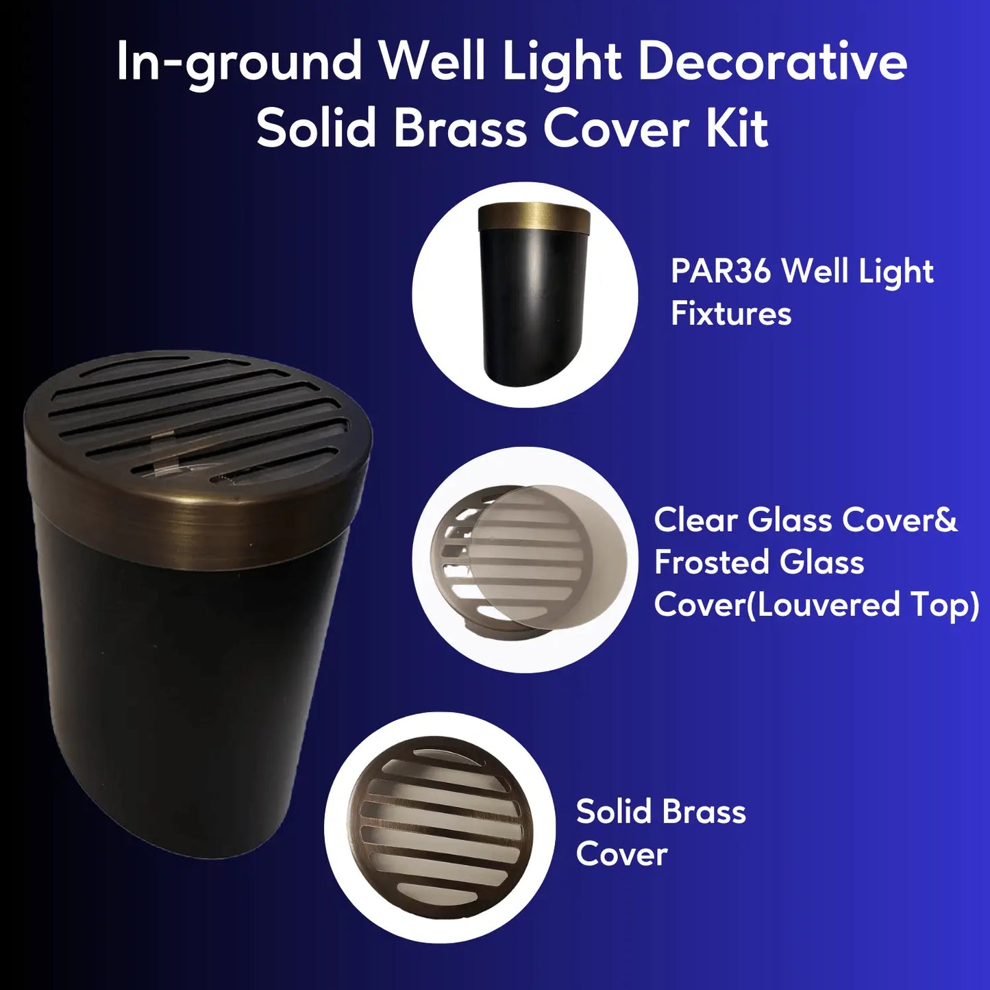 Solid Brass Louvered PAR36 In-ground Well Light Cover Kit - Louvered / Oil Rubbed Bronze - Well Light