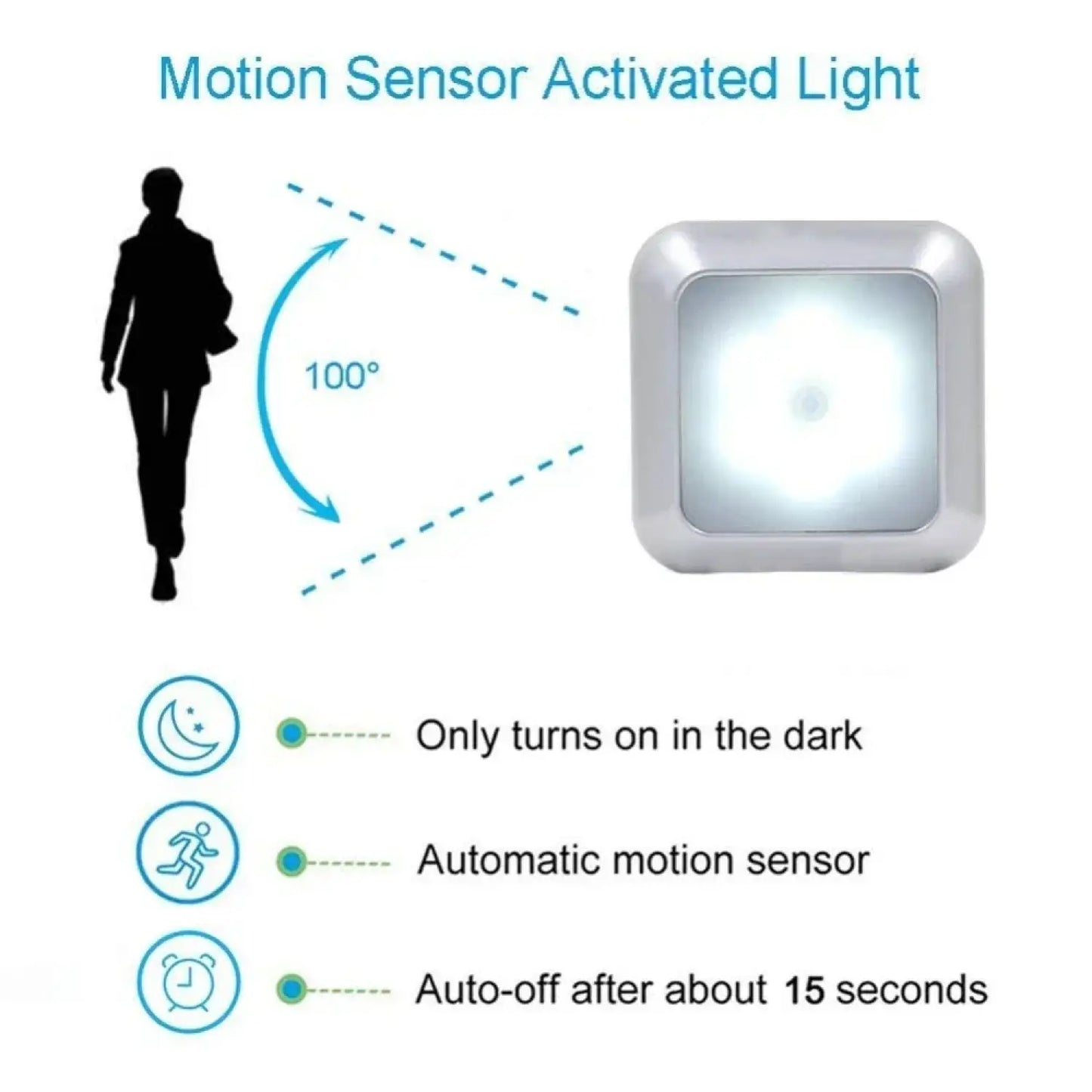 Square & PIR Motion Sensor Light with Battery 6 LED for Closet Stairs and Kitchen - 12V Hanging Light