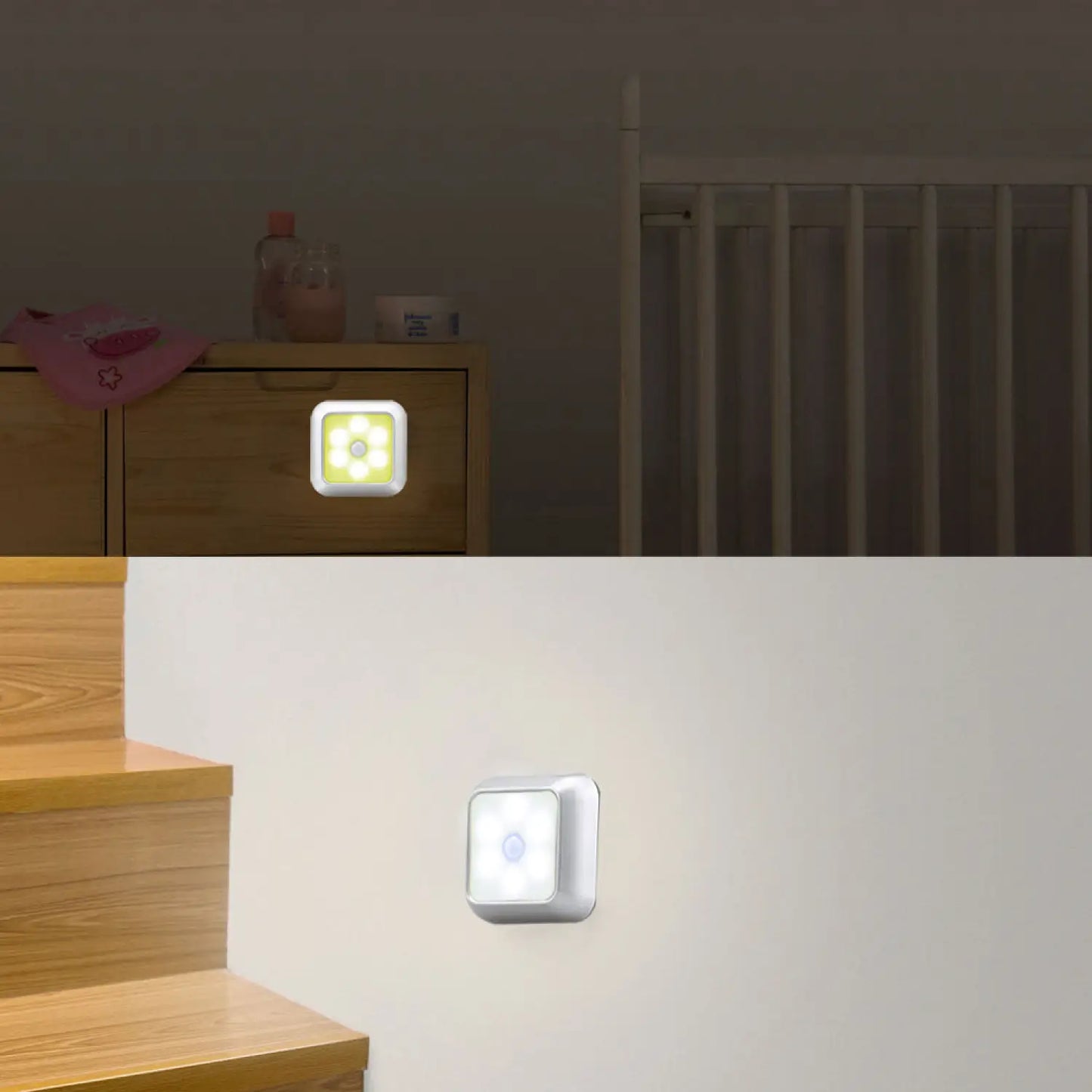 Square & PIR Motion Sensor Light with Battery 6LED for Closet Stairs and Kitchen - 12V Hanging Light