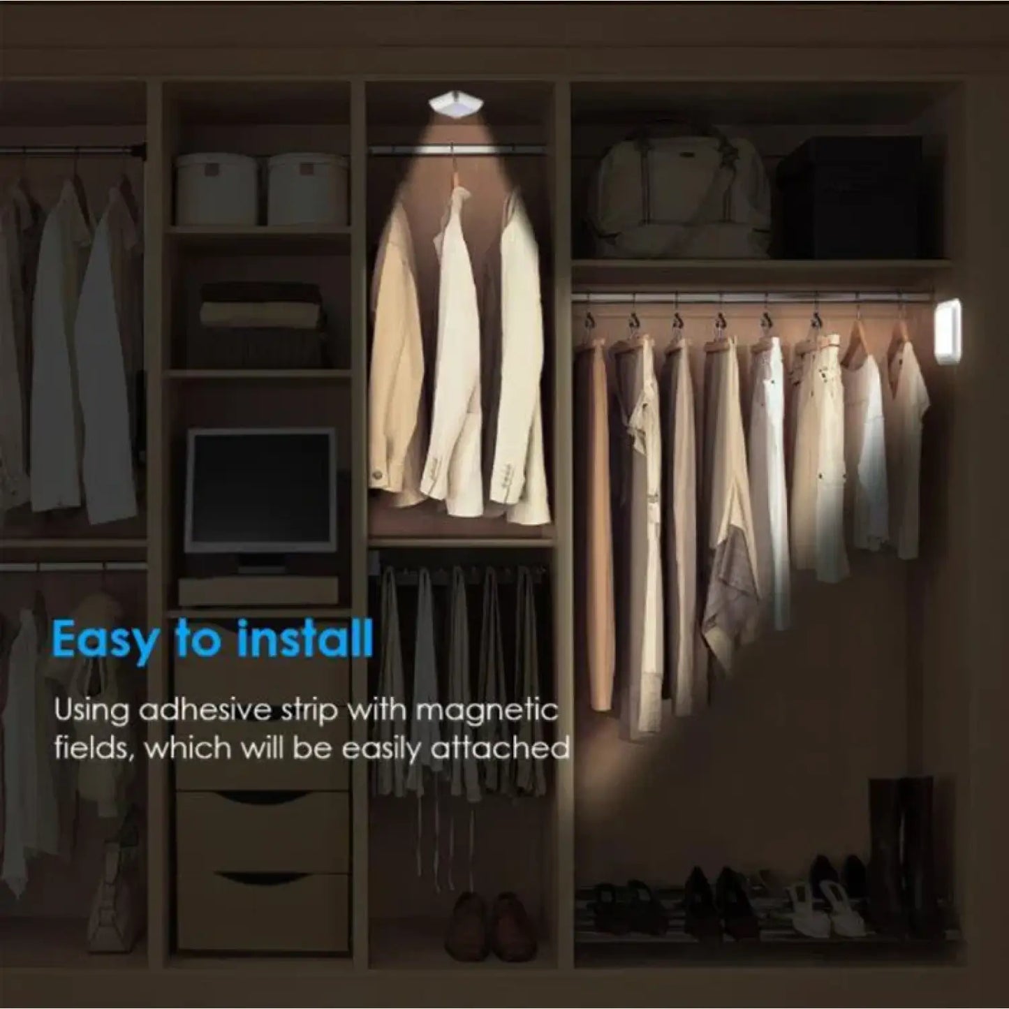 Square & PIR Motion Sensor Light with Battery 6LED for Closet Stairs and Kitchen - 12V Hanging Light