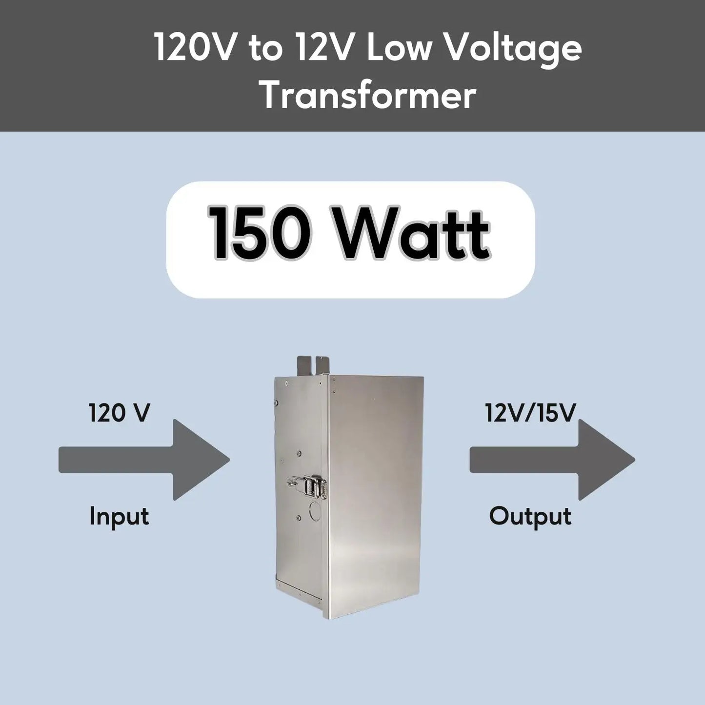 Stainless Steel Volt Transformer| 120V to Multi-Tap 12V/13V or 12V/15V AC - Landscape Lighting Transformer