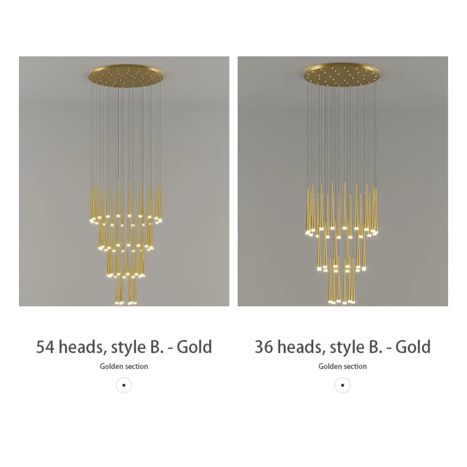 Stylish & Long Chandelier for Staircase with Compound Ring Design - Hanging Light