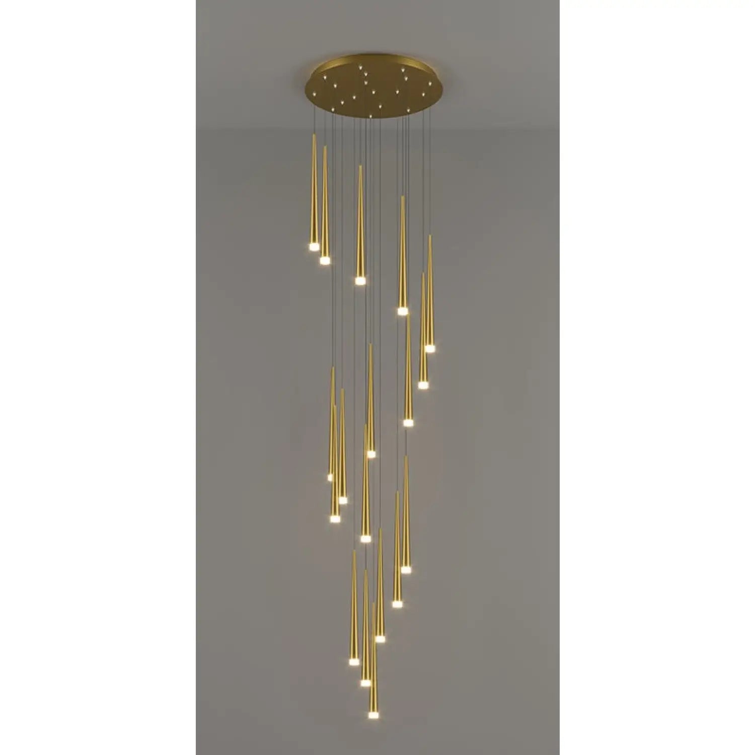 Stylish & Long Chandelier for Staircase with Compound Ring Design - Gold / 18heads / Trichromatic light - Hanging Light