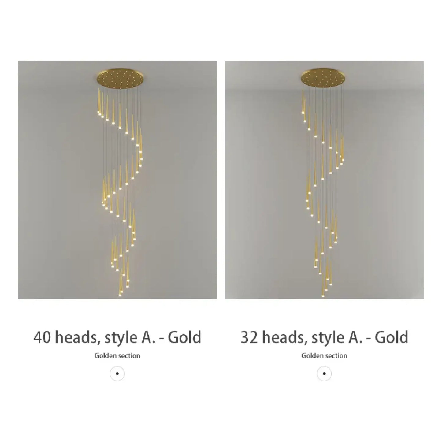 Stylish & Long Chandelier for Staircase with Compound Ring Design - Hanging Light