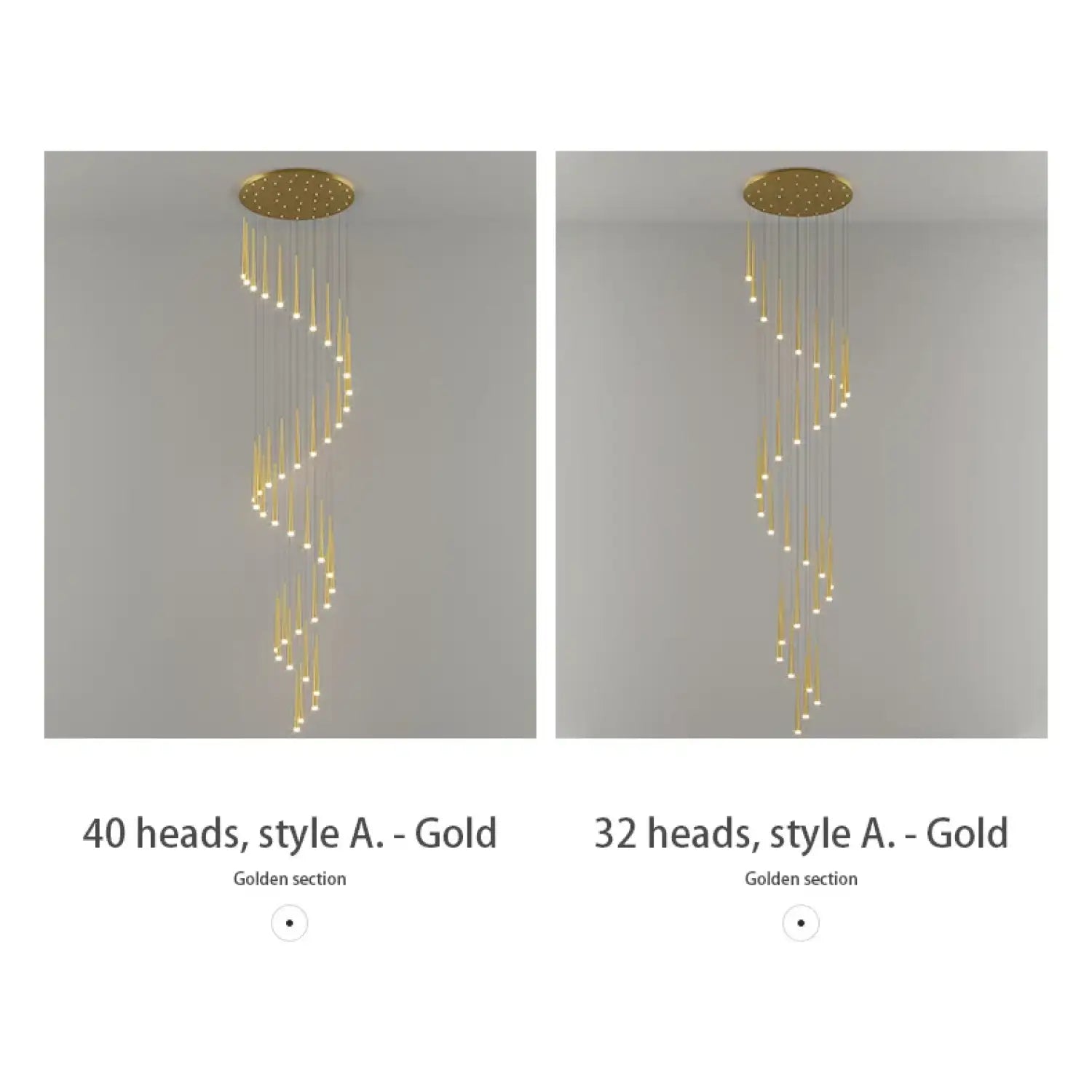 Stylish & Long Chandelier for Staircase with Compound Ring Design - Hanging Light