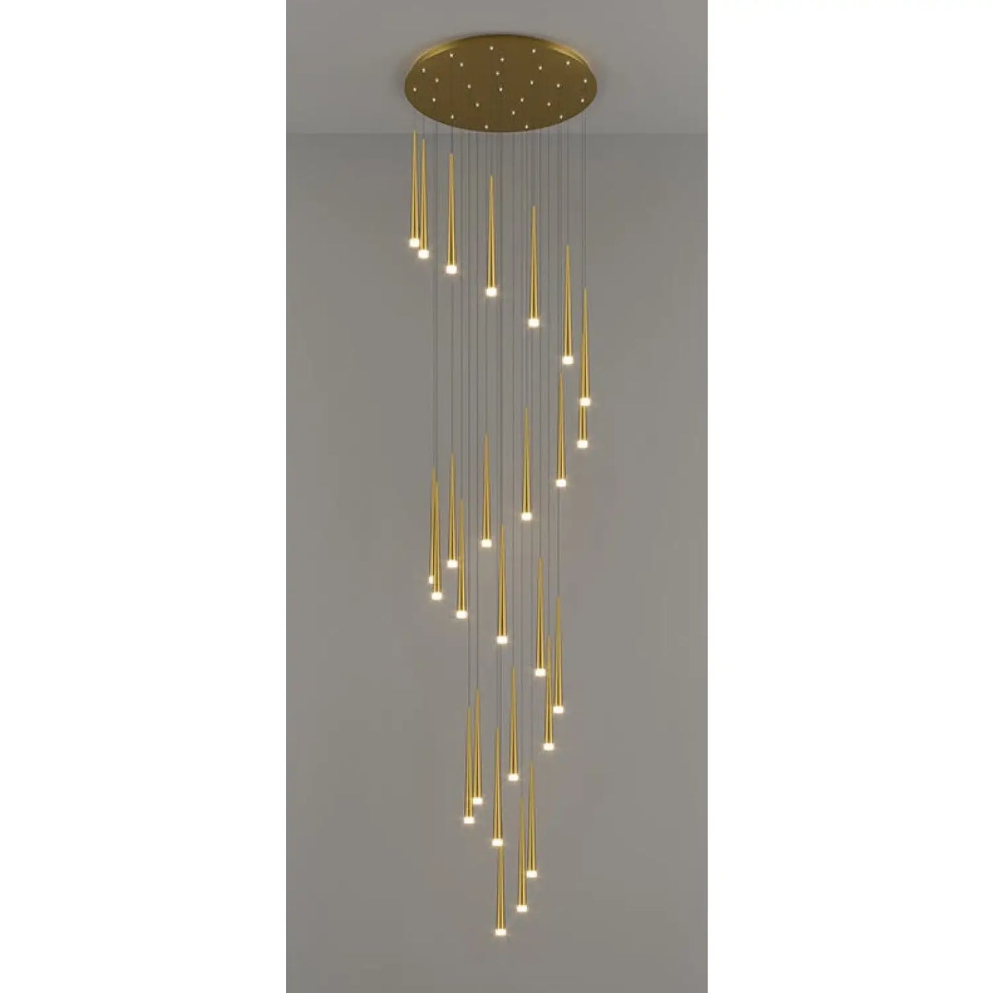 Stylish & Long Chandelier for Staircase with Compound Ring Design - Gold / 26heads / Trichromatic light - Hanging Light