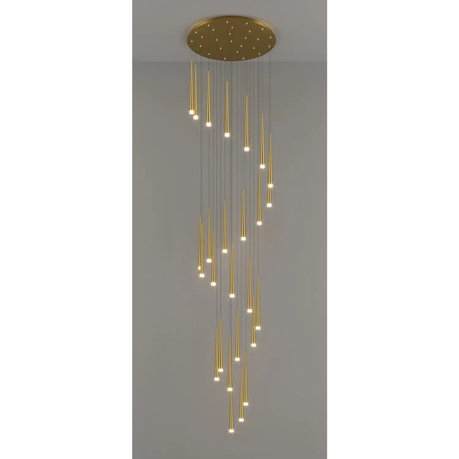 Stylish & Long Chandelier for Staircase with Compound Ring Design - Gold / 26heads / Trichromatic light - Hanging Light