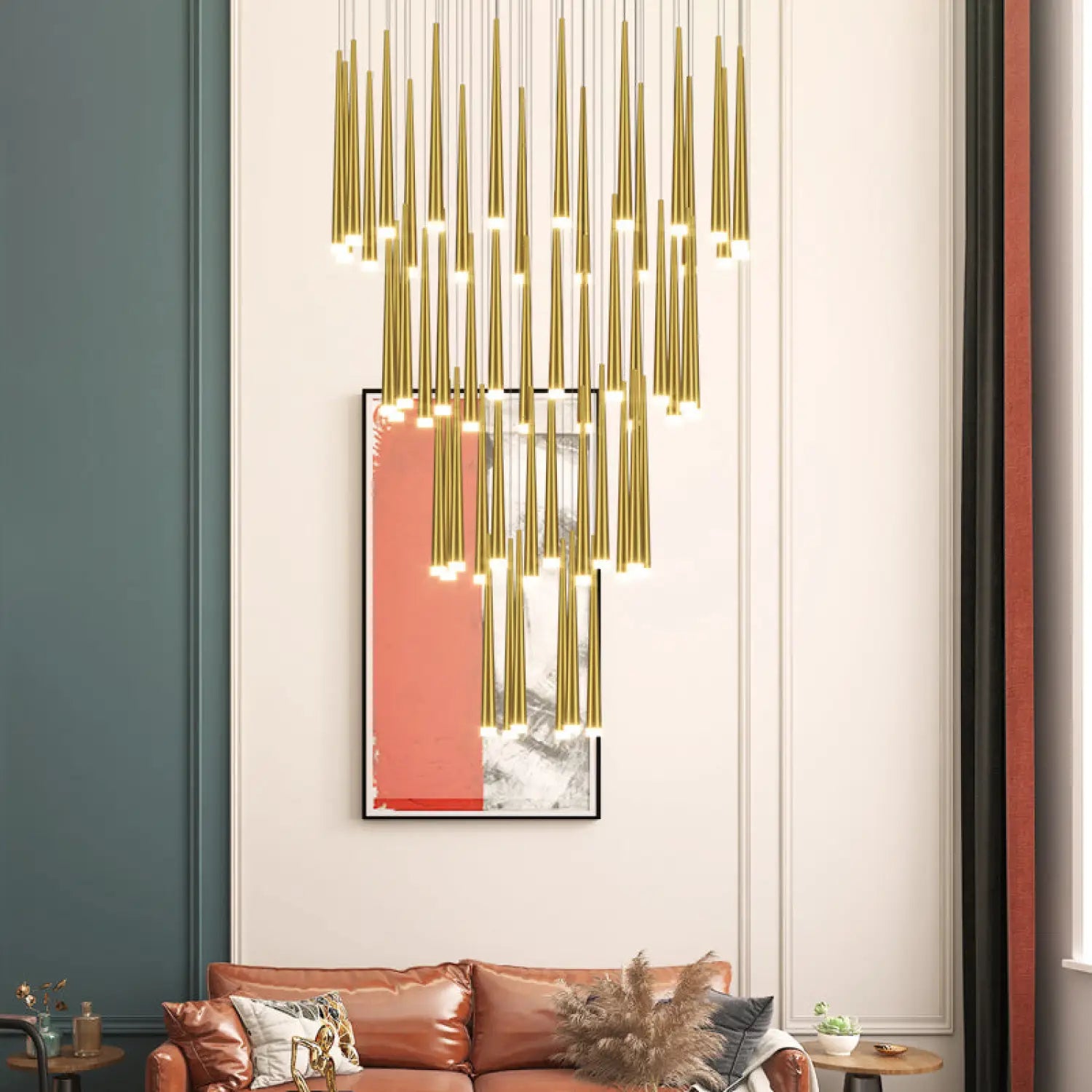 Stylish & Long Chandelier for Staircase with Compound Ring Design - Hanging Light