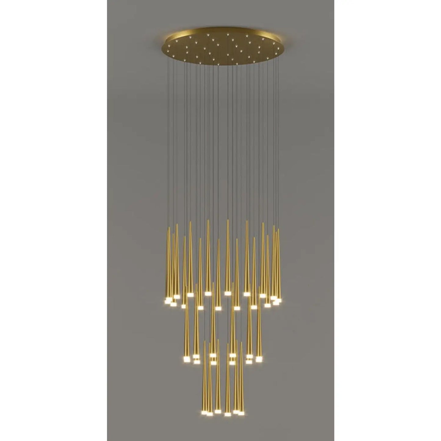 Stylish & Long Chandelier for Staircase with Compound Ring Design - Gold / 36heads / Trichromatic light - Hanging Light